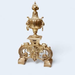 19th Century Andirons in Gilt Bronze, Signed by Ferdinand Barbedienne