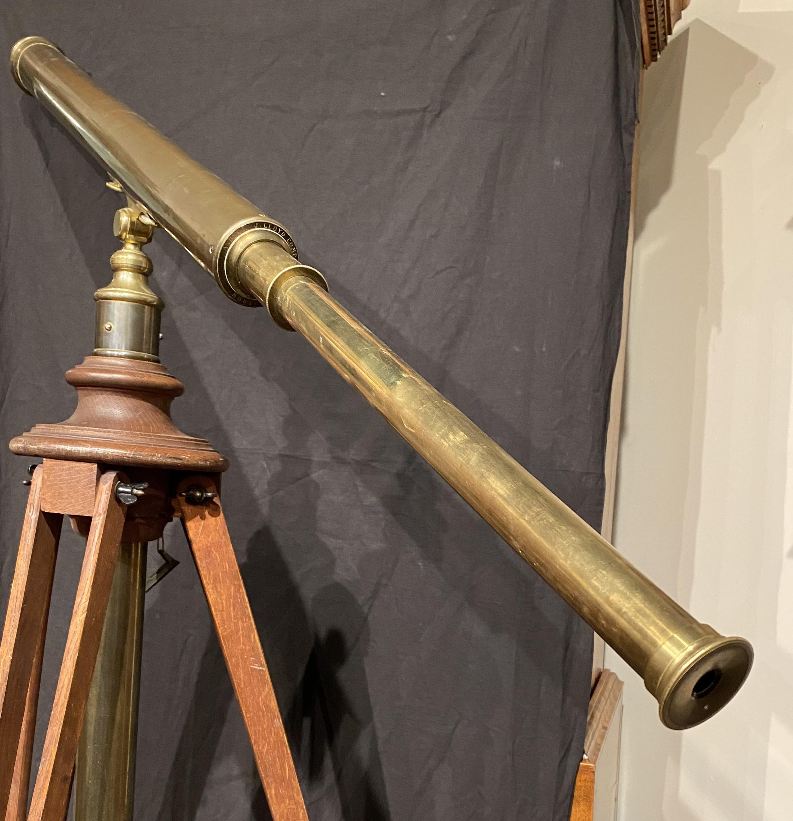 19th Century Andrew J. Lloyd Boston Brass Telescope on Wooden Tripod with Case For Sale 1