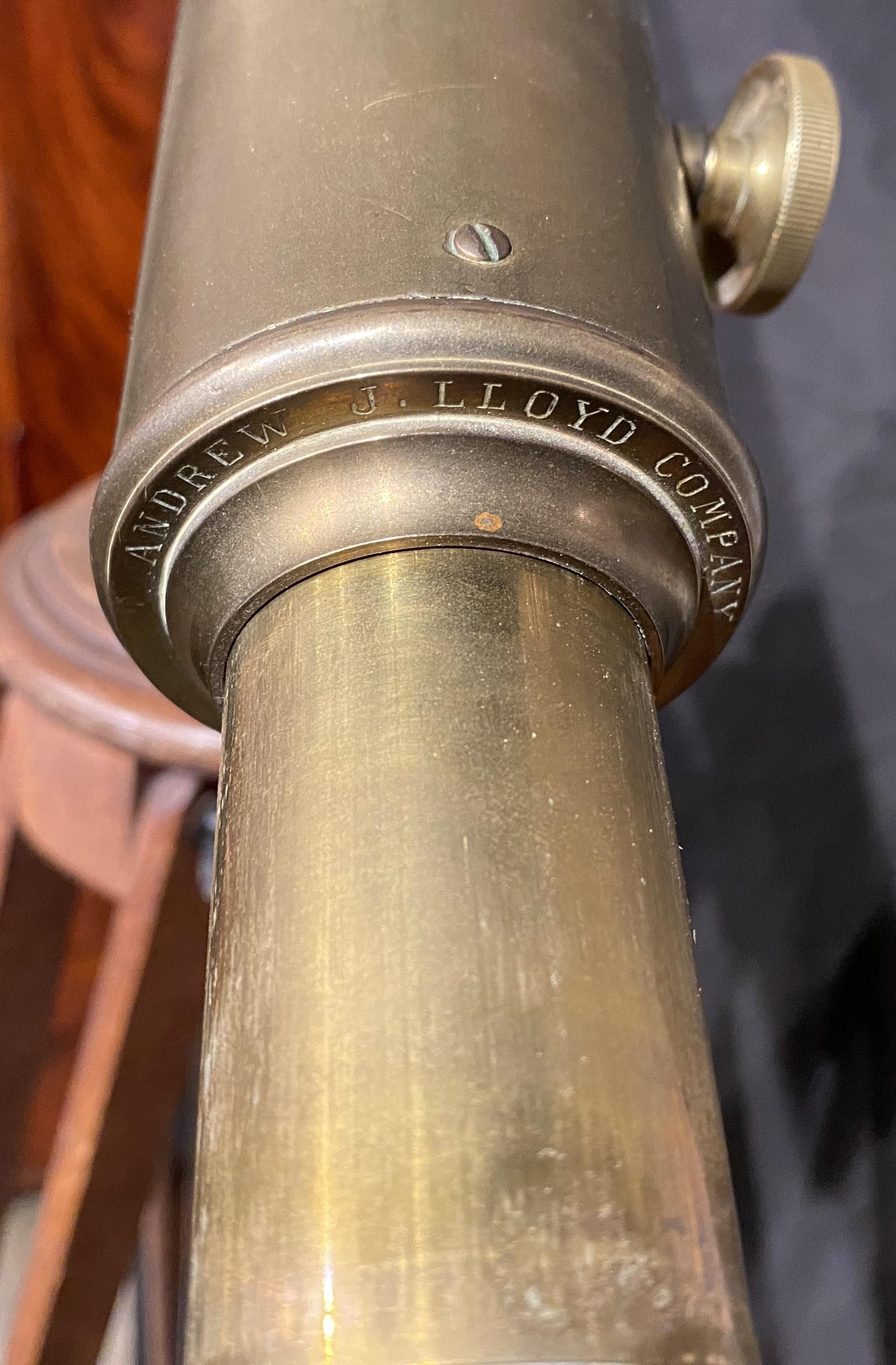 19th Century Andrew J. Lloyd Boston Brass Telescope on Wooden Tripod with Case For Sale 2