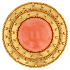 19th Century Angel Skin Coral Pearl 18 Karat Yellow Matt Gold Brooch