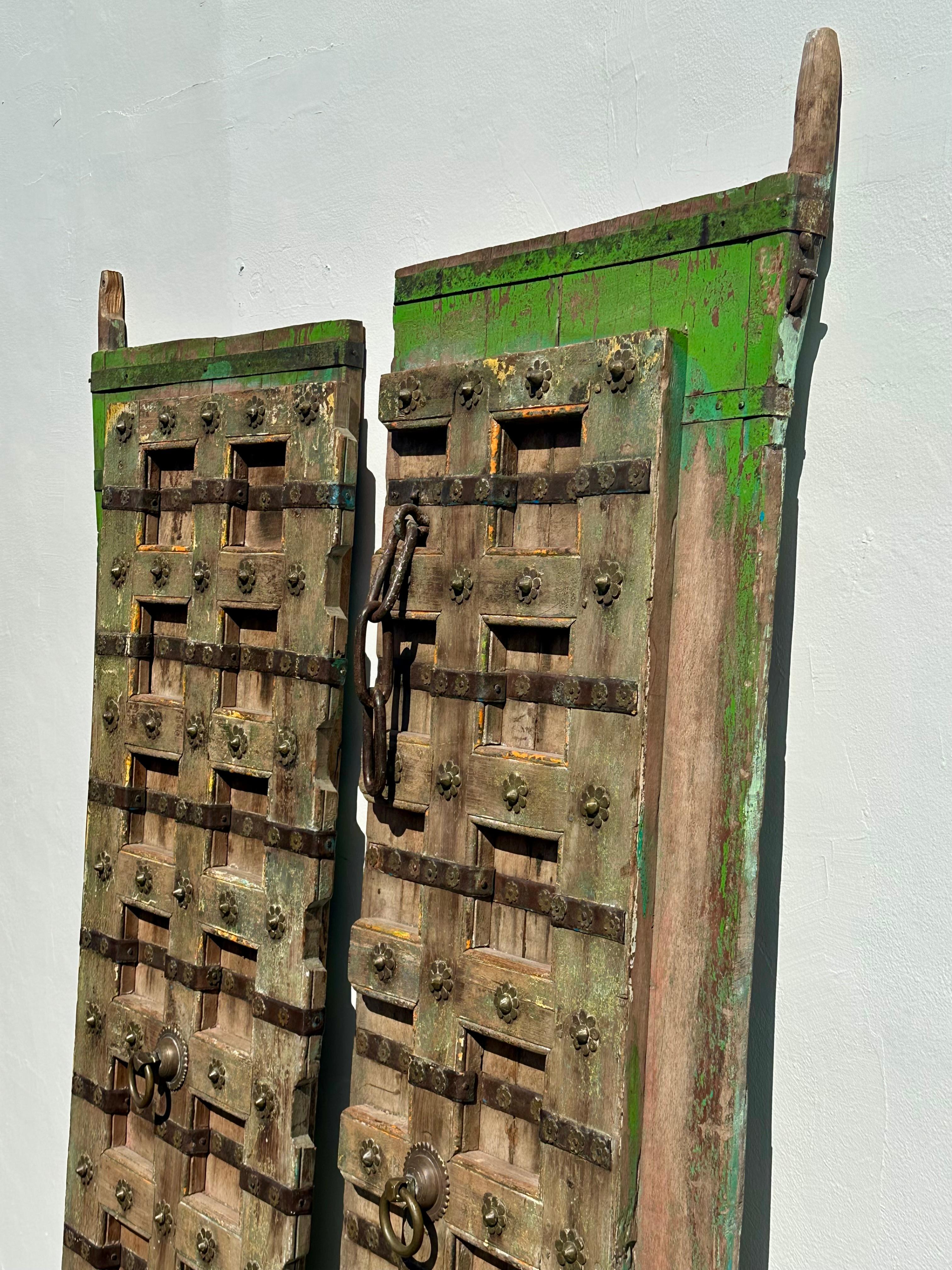 Anglo Raj 19th Century Anglo architectural Iron Brass Wood Handcrafted Temple Entry Doors For Sale