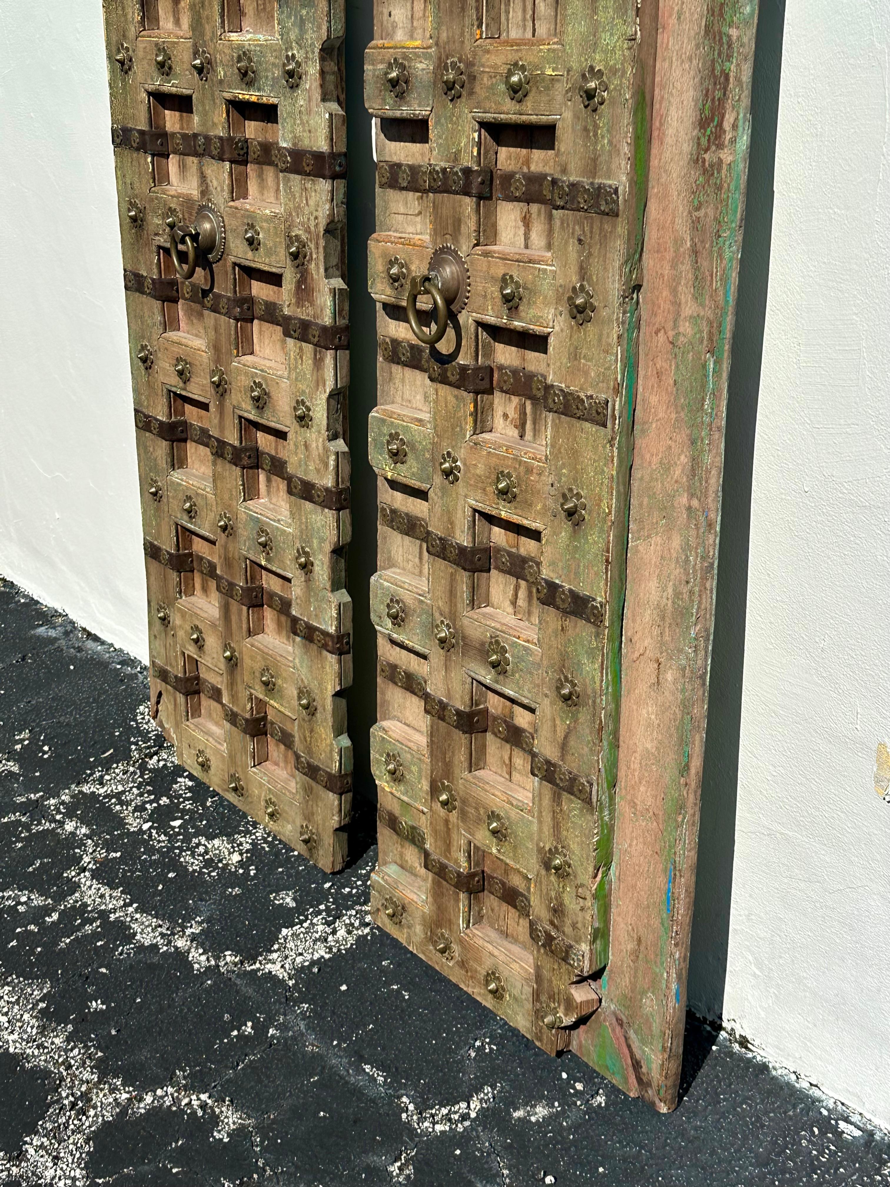 19th Century Anglo architectural Iron Brass Wood Handcrafted Temple Entry Doors In Good Condition For Sale In Fort Lauderdale, FL