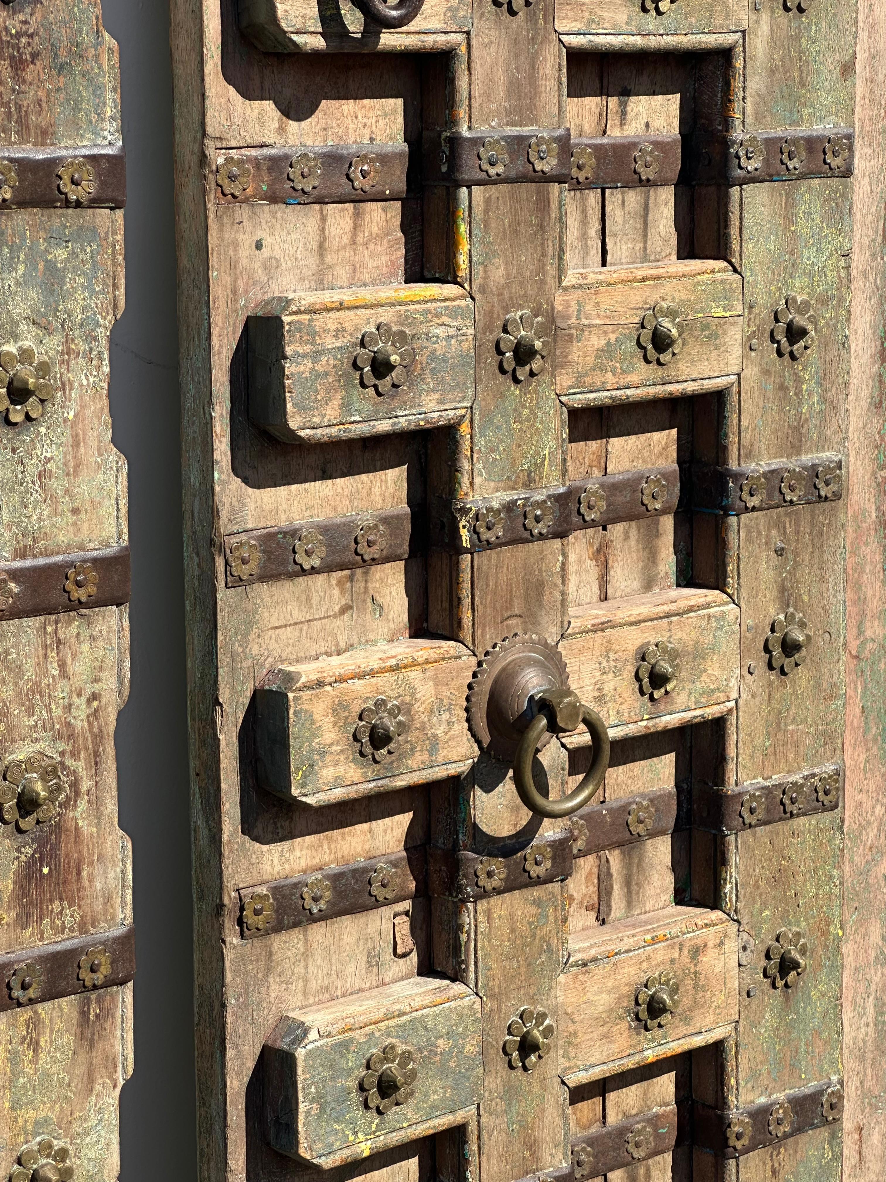 Bronze 19th Century Anglo architectural Iron Brass Wood Handcrafted Temple Entry Doors For Sale