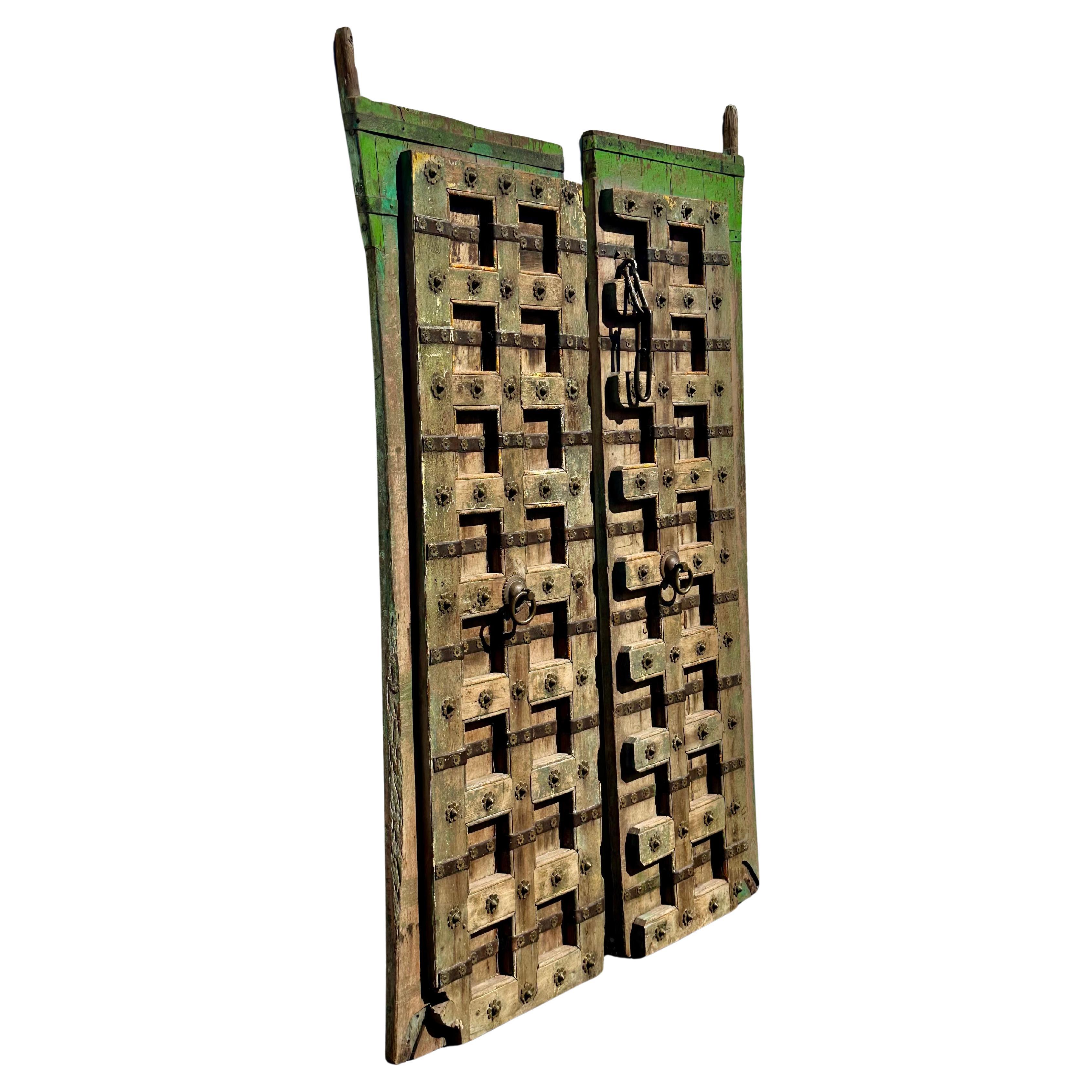 19th Century Anglo architectural Iron Brass Wood Handcrafted Temple Entry Doors For Sale