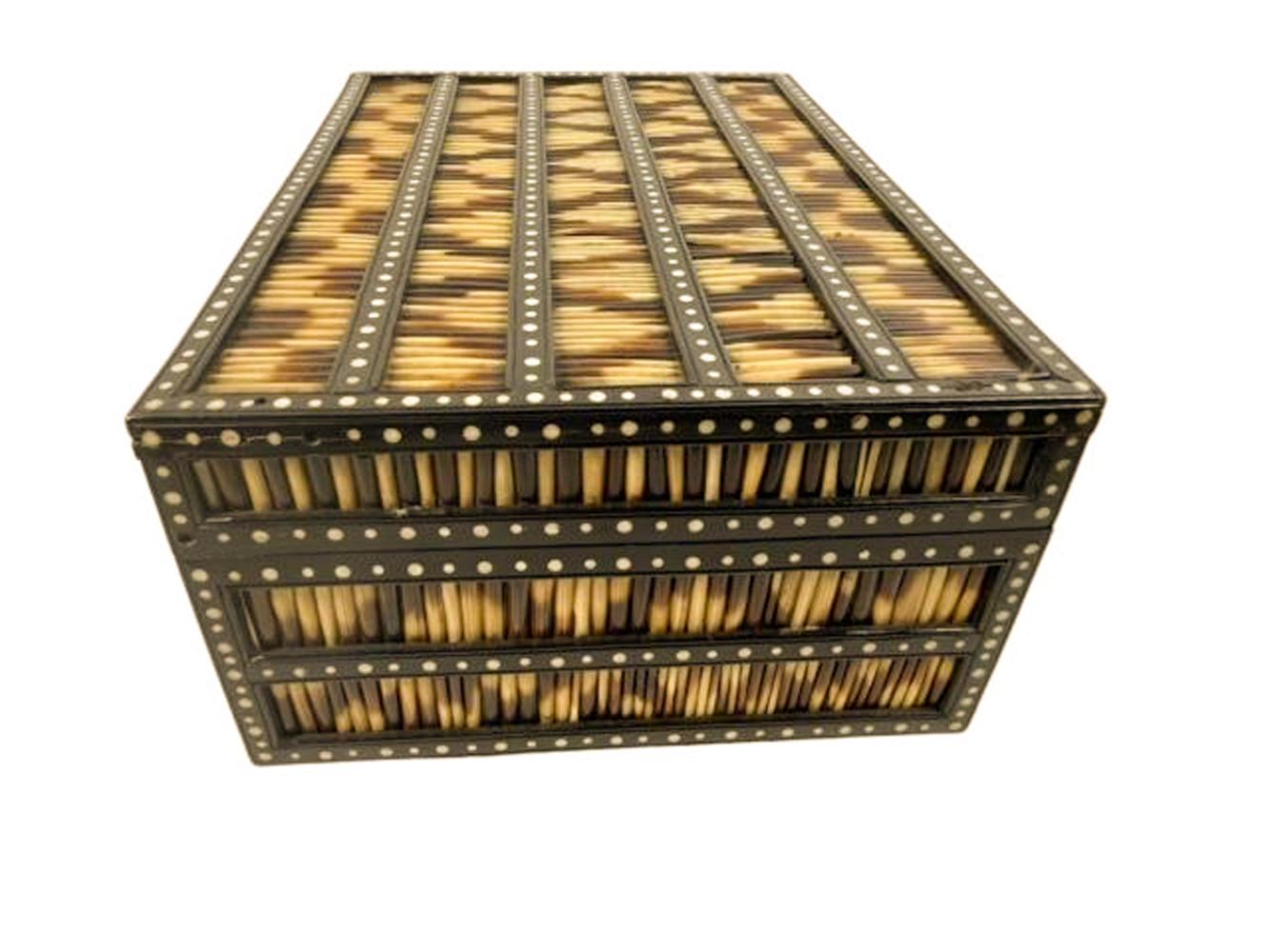 Sri Lankan 19th Century Anglo Ceylonese Porcupine Quill Box with Interior Divided Tray For Sale