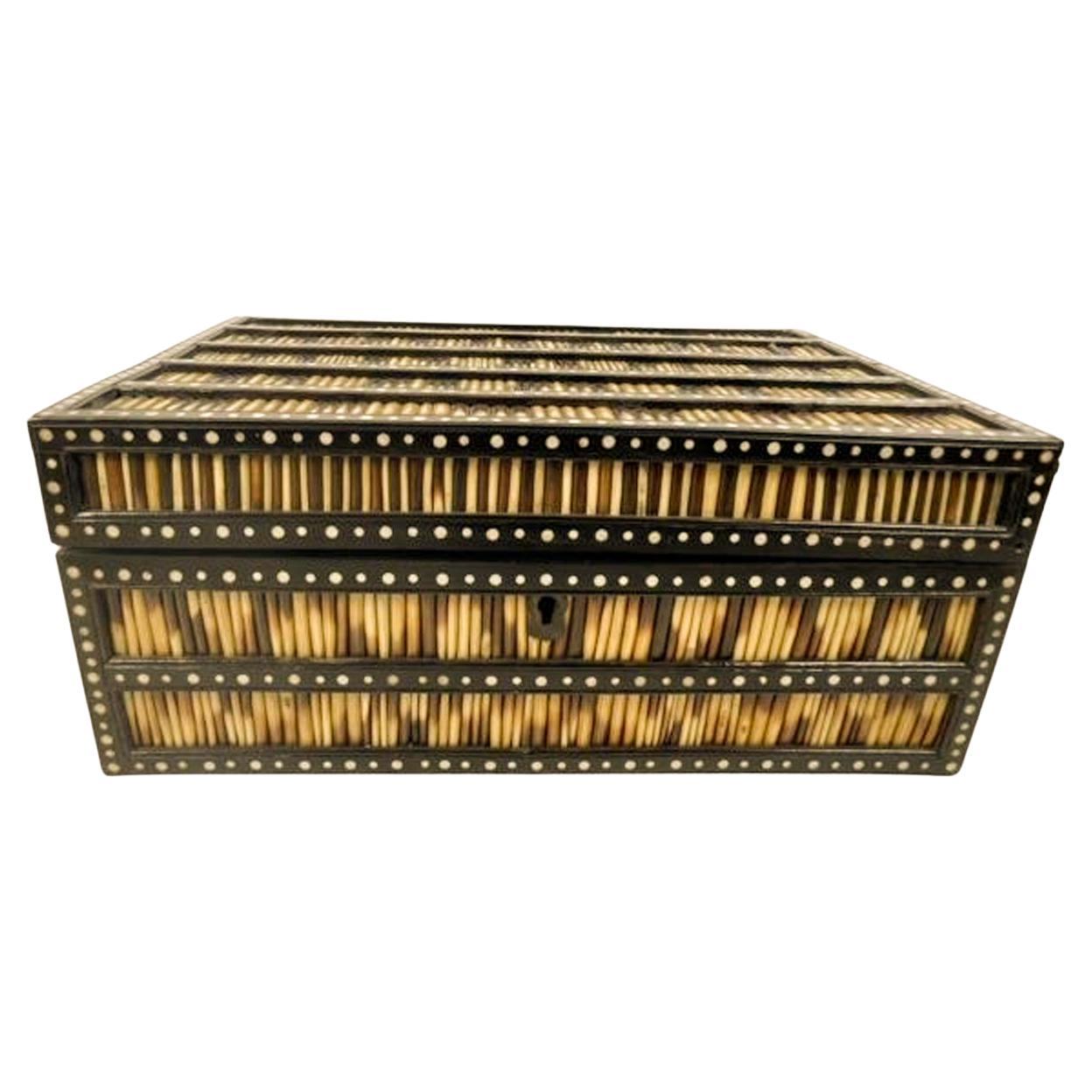 19th Century Anglo Ceylonese Porcupine Quill Box with Interior Divided Tray For Sale