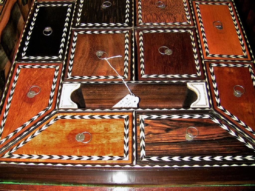 British Colonial 19th Century Anglo Ceylonese Specimen Wood Desk Companion Tray For Sale