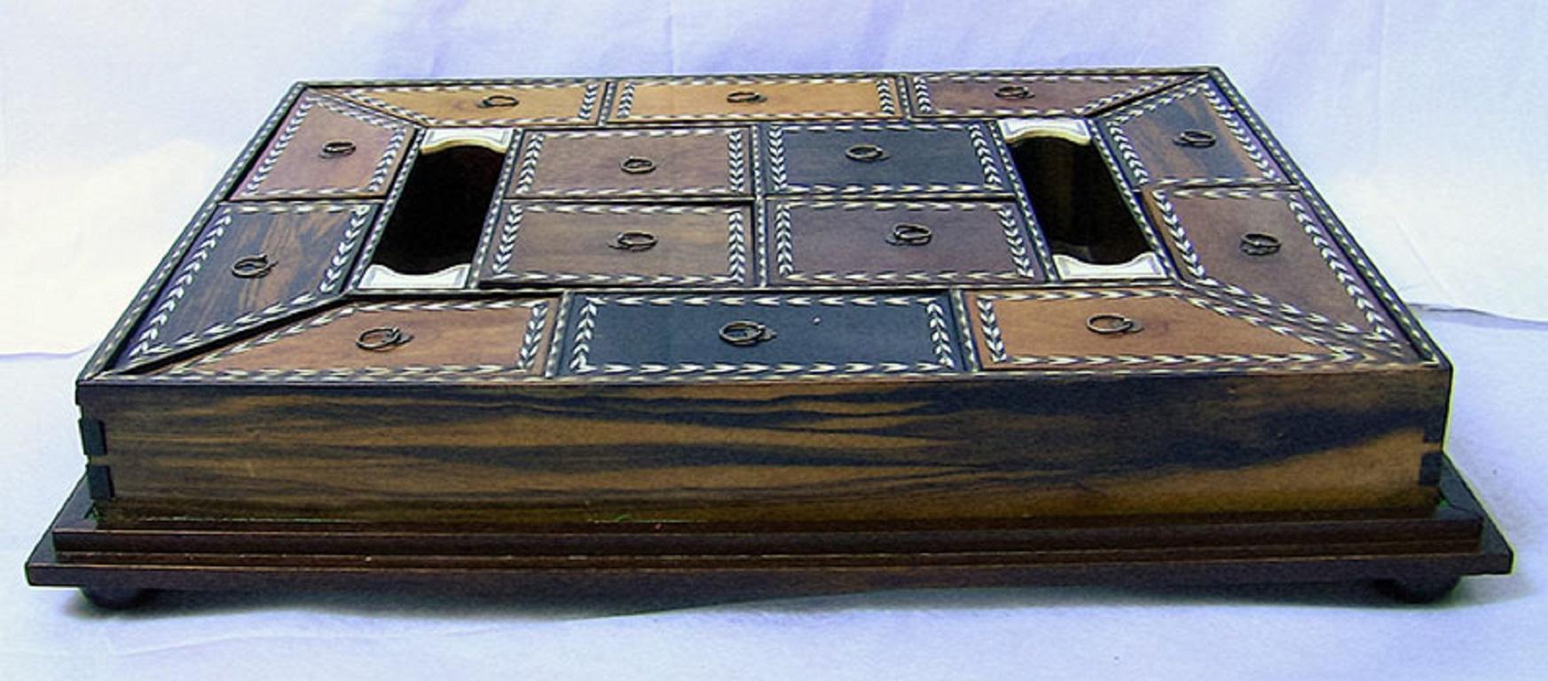 19. Jahrhundert Anglo Ceylonese Probe Holz Schreibtisch Companion Tablett (Ebenholz) im Angebot