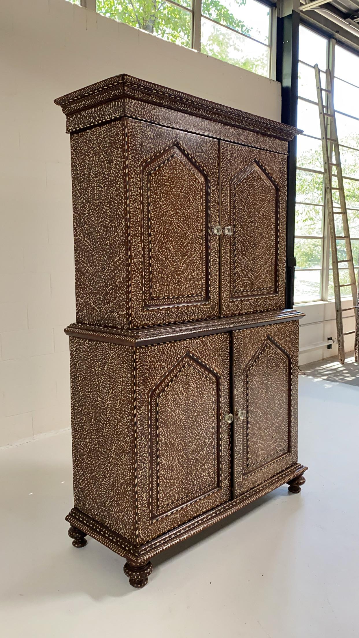 19th Century Anglo-Colonial Two-Part Bone Inlaid Cabinet 10