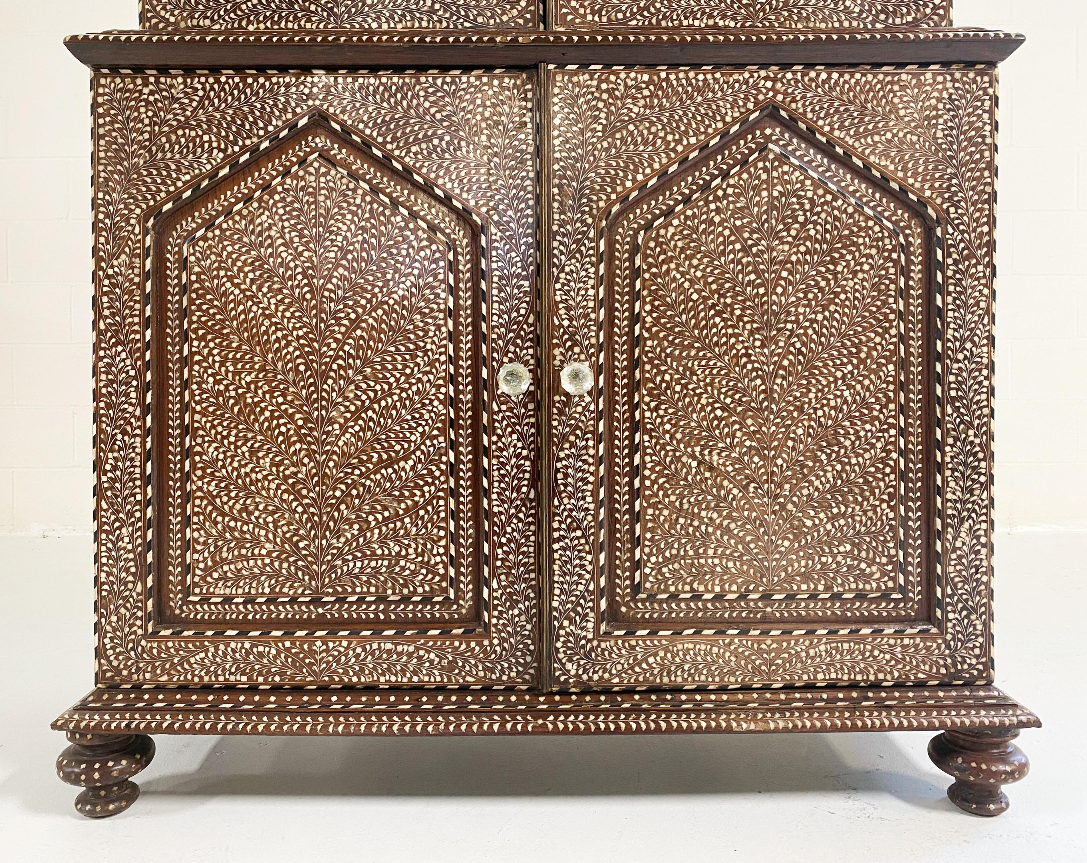 19th Century Anglo-Colonial Two-Part Bone Inlaid Cabinet 12