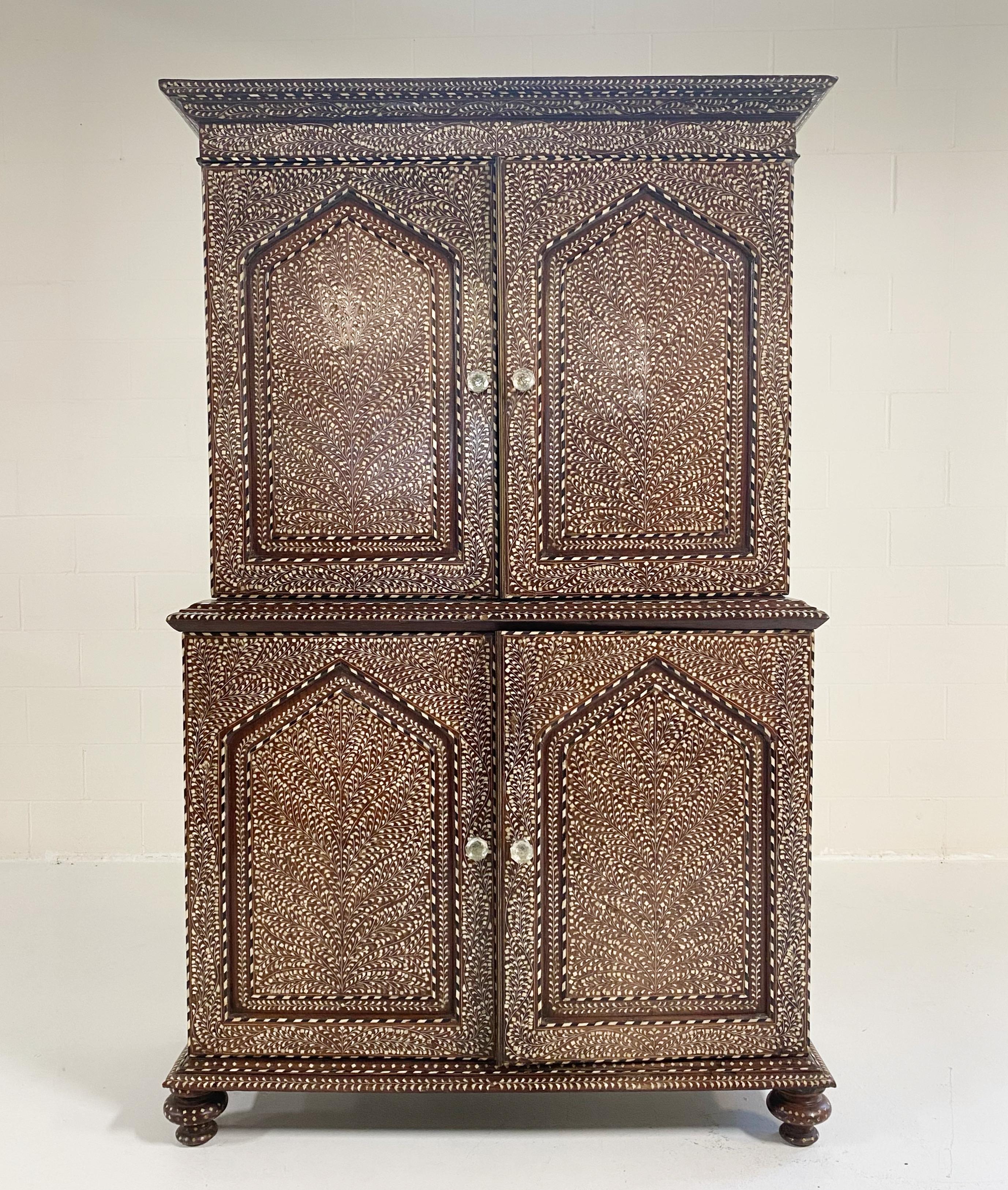 19th Century Anglo-Colonial Two-Part Bone Inlaid Cabinet 13