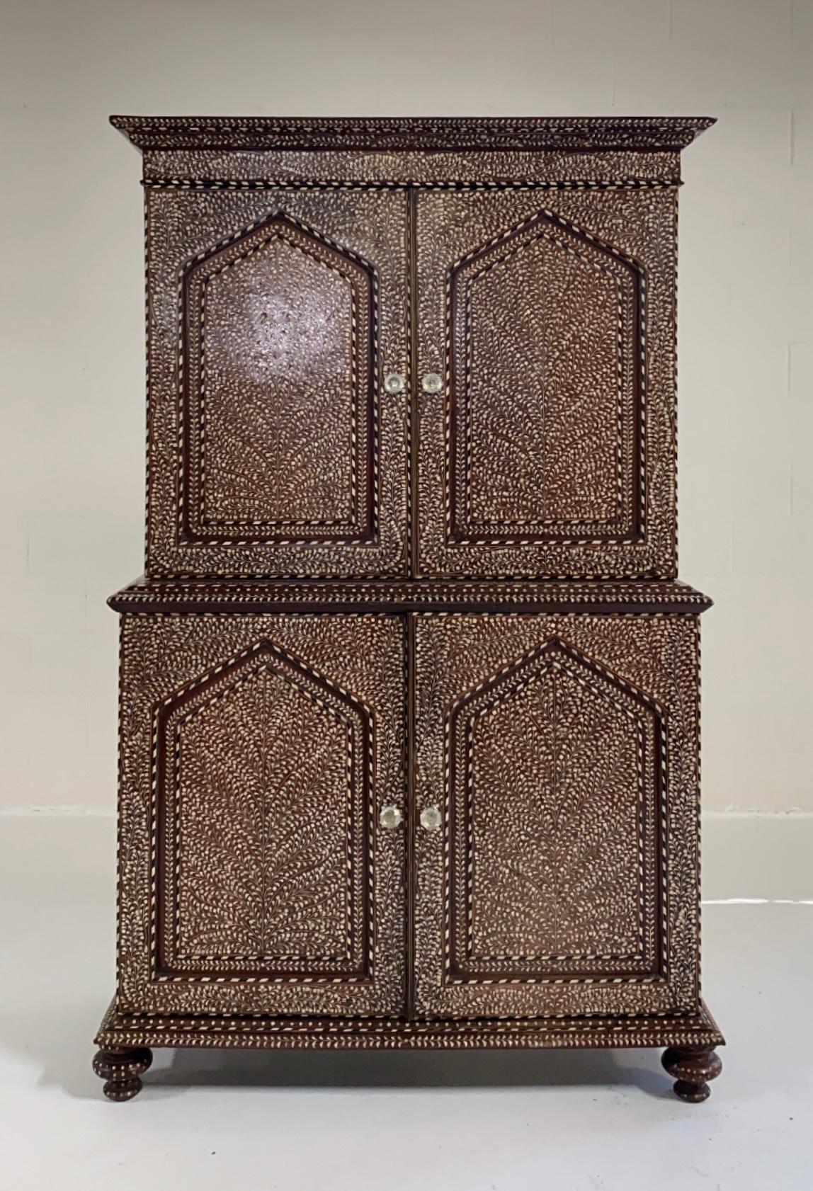 19th Century Anglo-Colonial Two-Part Bone Inlaid Cabinet 14