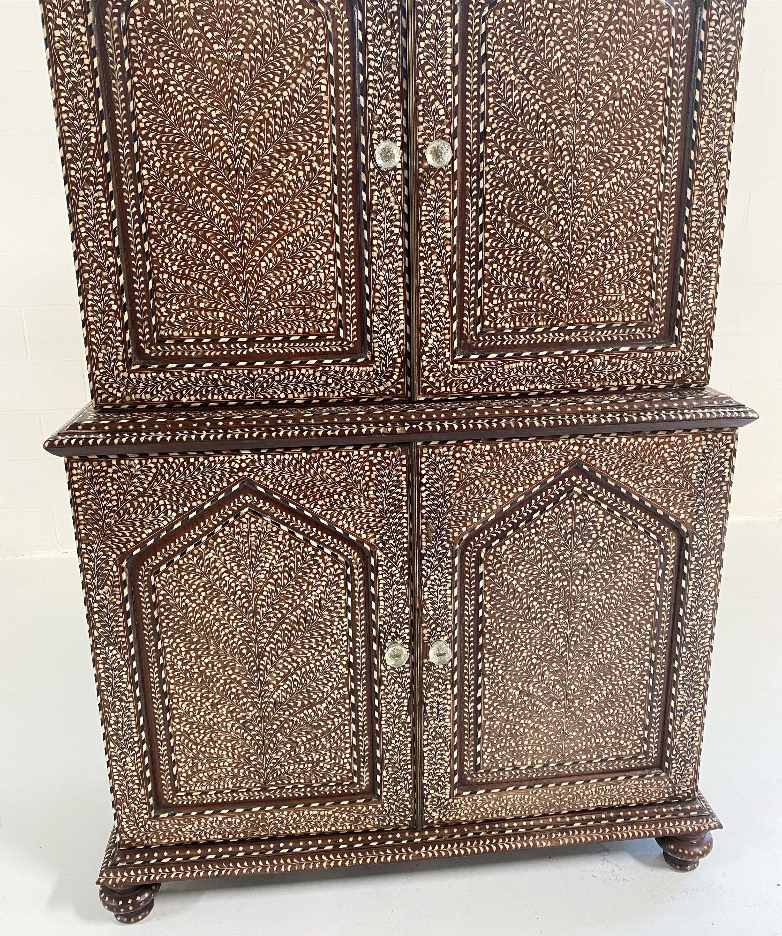 19th Century Anglo-Colonial Two-Part Bone Inlaid Cabinet 1