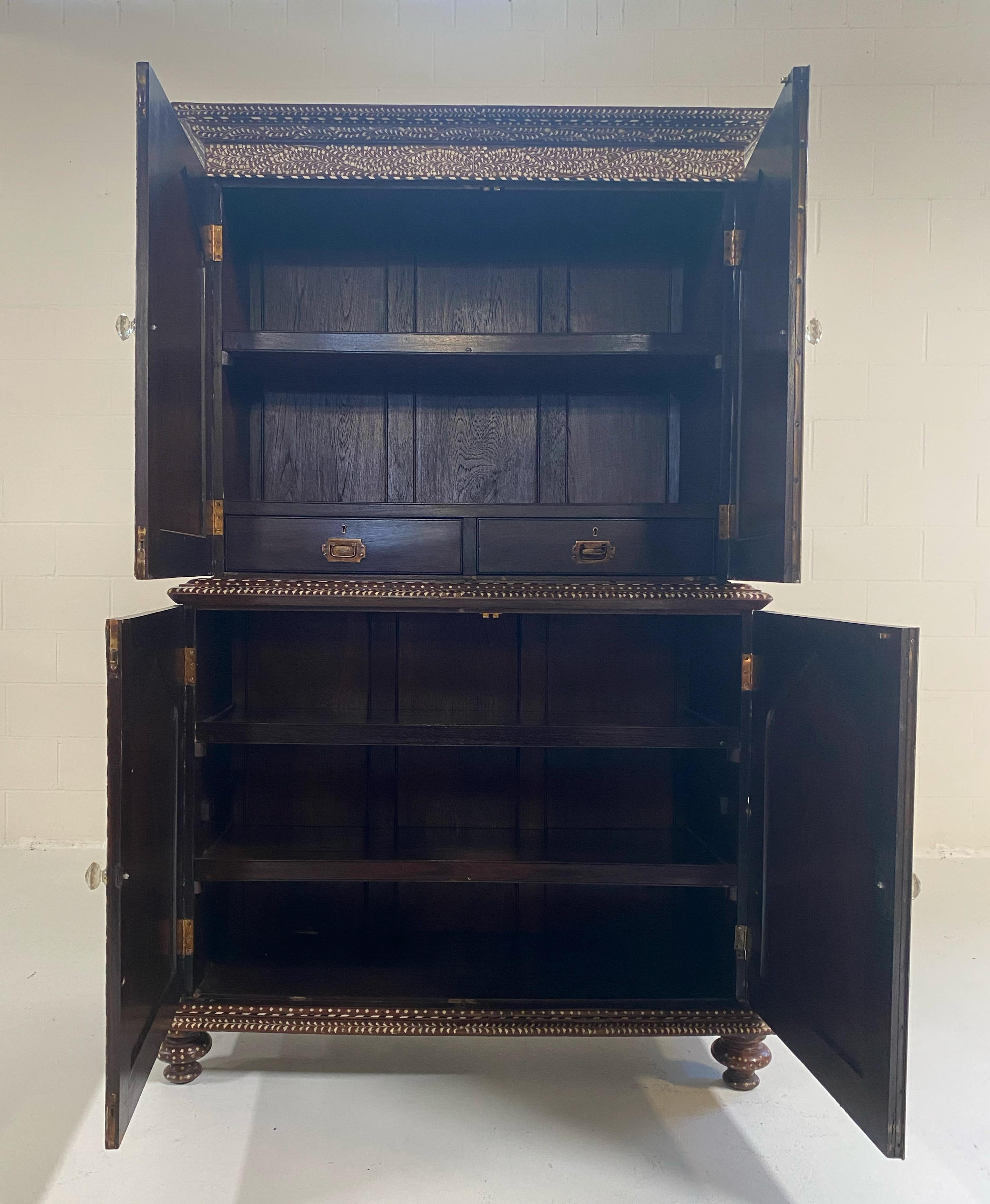19th Century Anglo-Colonial Two-Part Bone Inlaid Cabinet 5