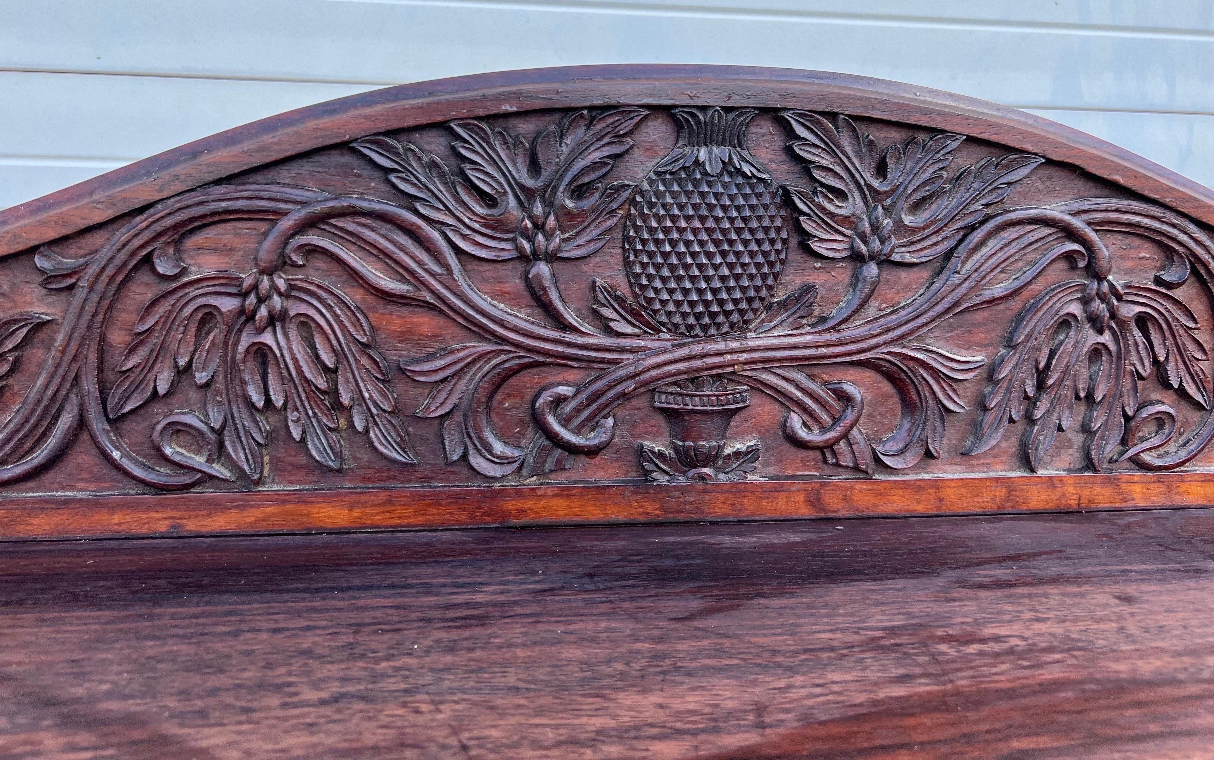 Anglo-Indian 19th Century, Anglo Indian 4 Door Credenza with Carved Pineapple Backsplash For Sale