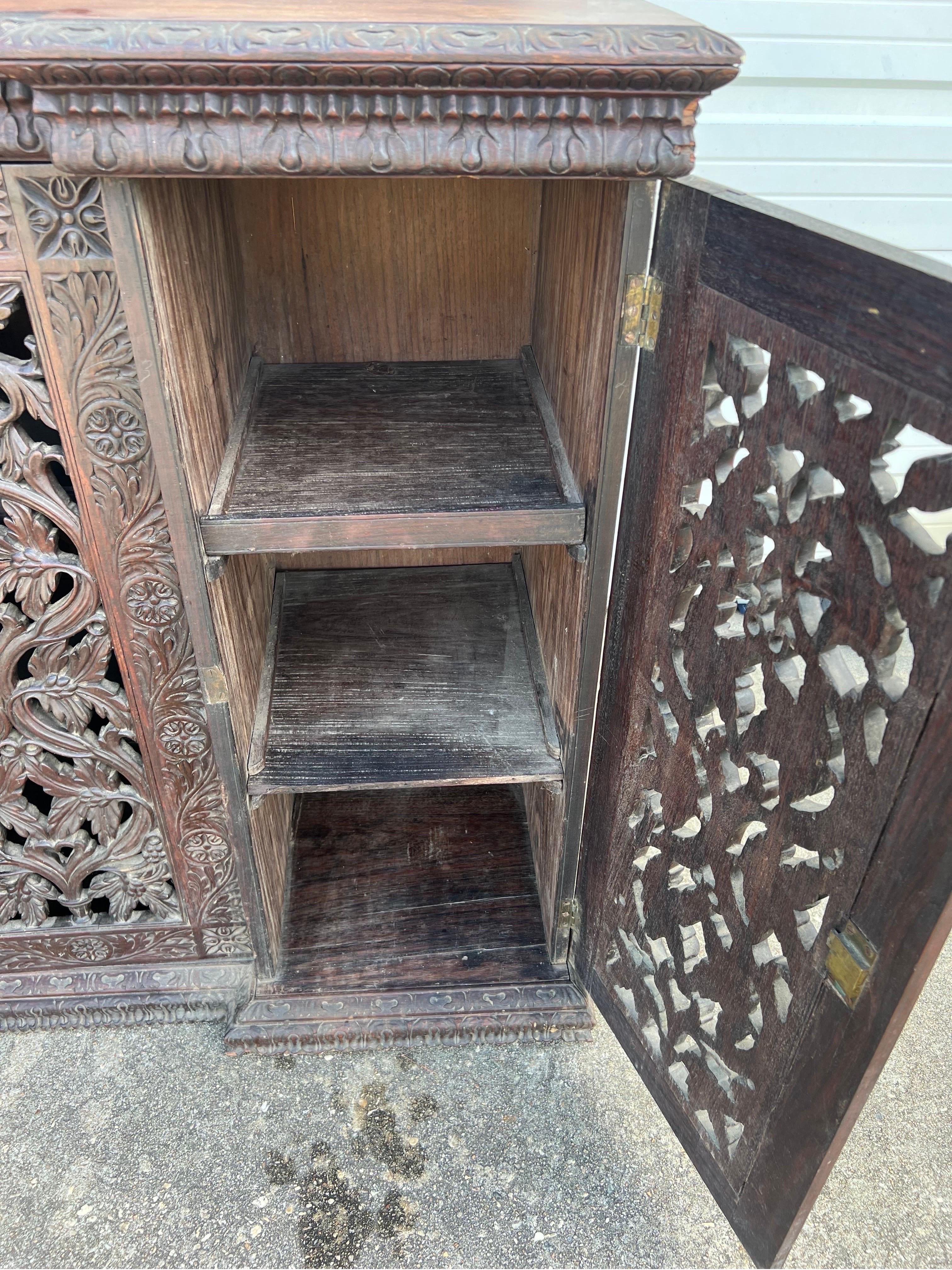 19th Century, Anglo Indian 4 Door Credenza with Carved Pineapple Backsplash In Good Condition For Sale In Charleston, SC