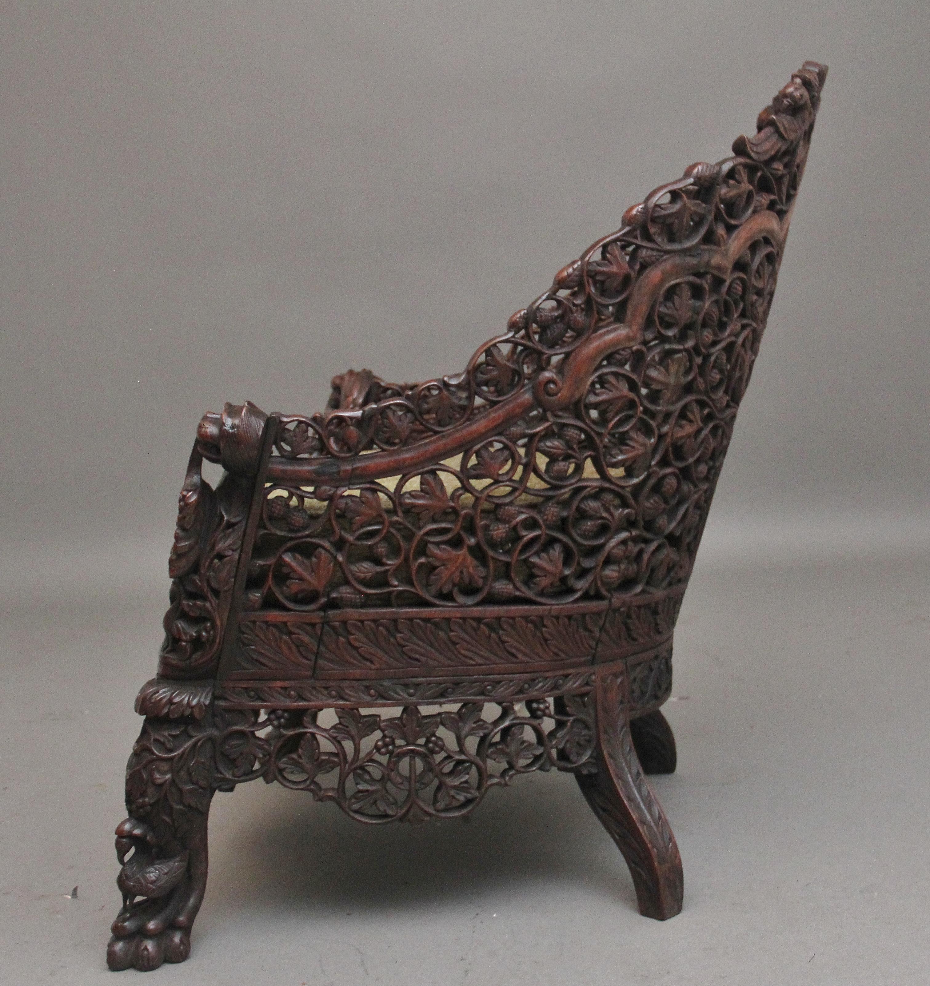 Teak 19th Century Anglo-Indian armchair For Sale
