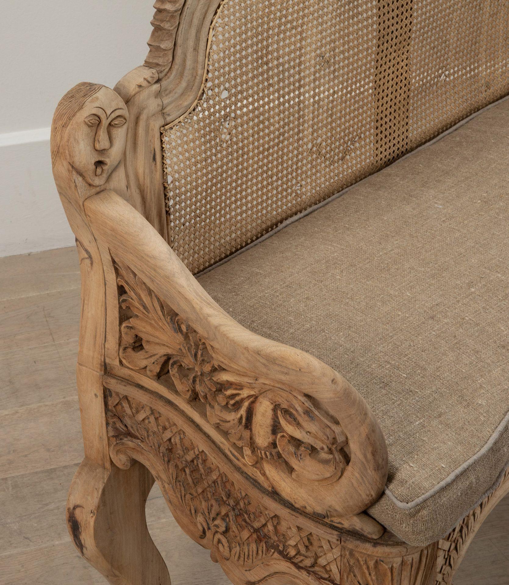 Cane 19th Century Anglo Indian Bleached Rosewood Settee For Sale