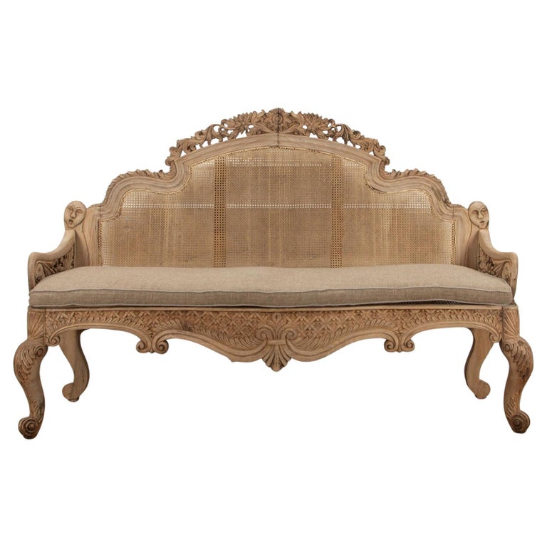 Divano in palissandro sbiancato anglo-indiano del XIX secolo in