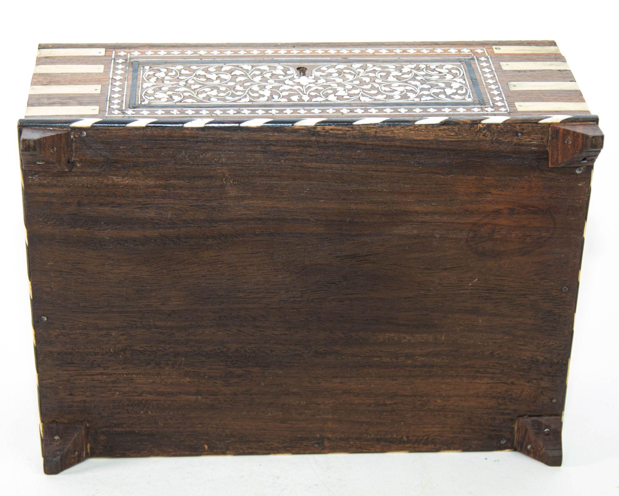 19th Century Anglo Indian Brass Bound Bone Inlaid Stationery Writing Box 5