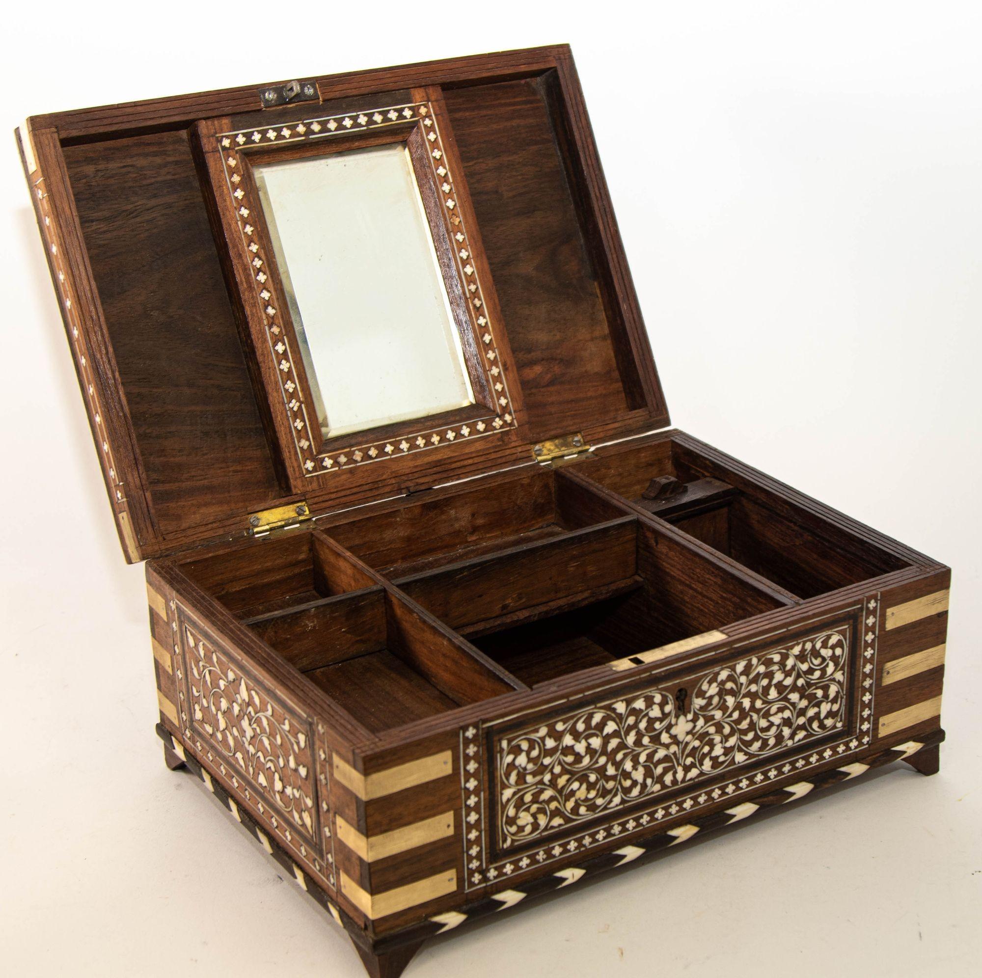 19th Century Anglo Indian Brass Bound Bone Inlaid Stationery Writing Box 6