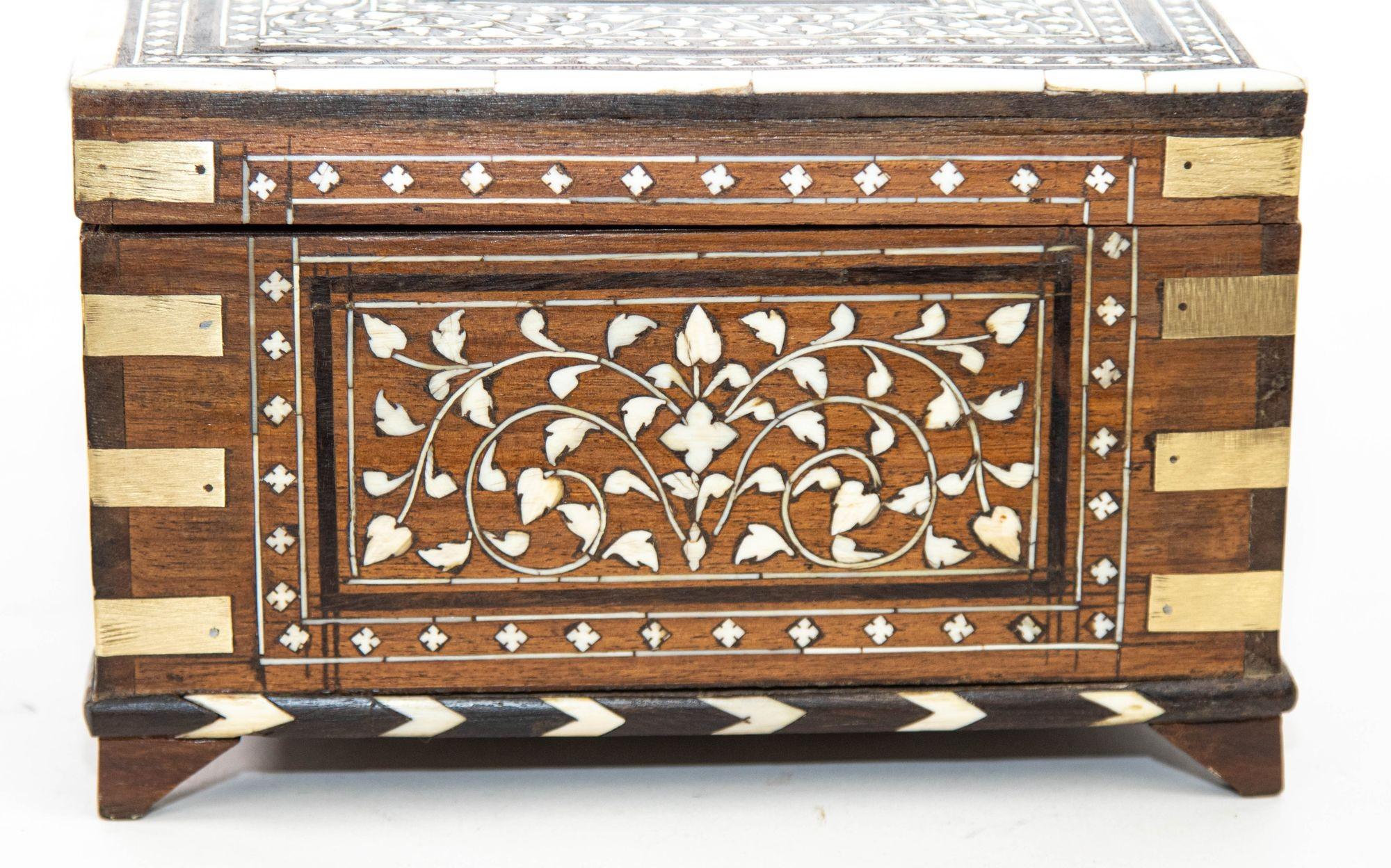 19th Century Anglo Indian Brass Bound Bone Inlaid Stationery Writing Box 4