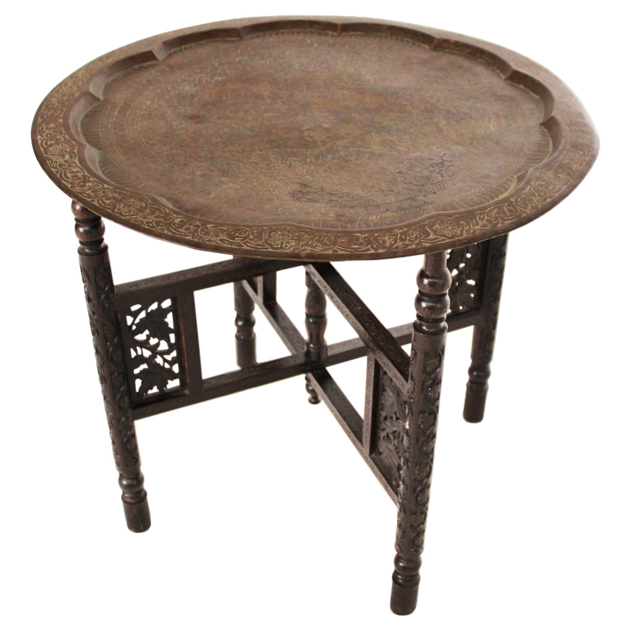 19th-century Anglo-Indian Brass Tray and Stand