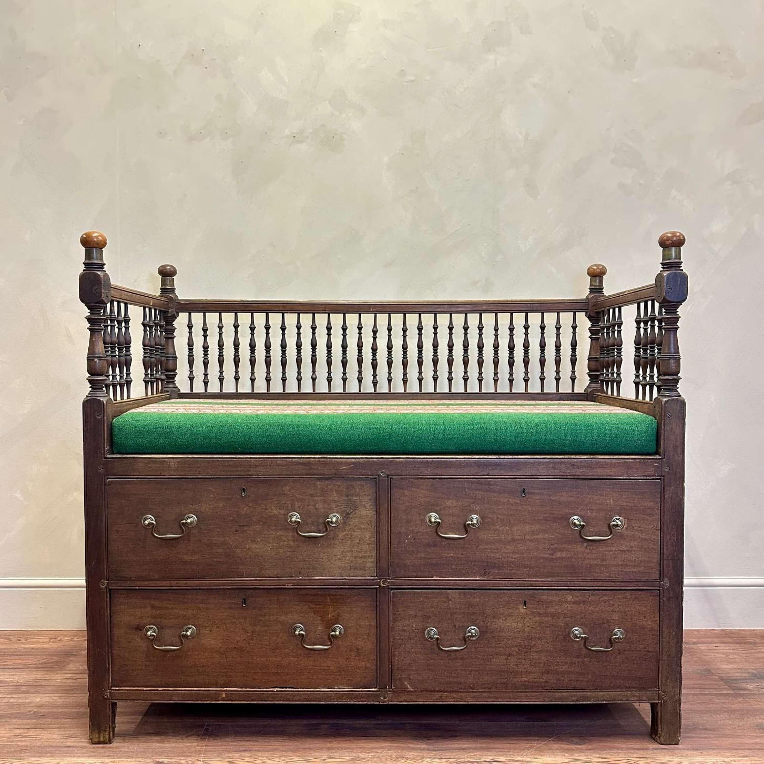 British 19th Century Anglo Indian Campaign Settle Bench  For Sale