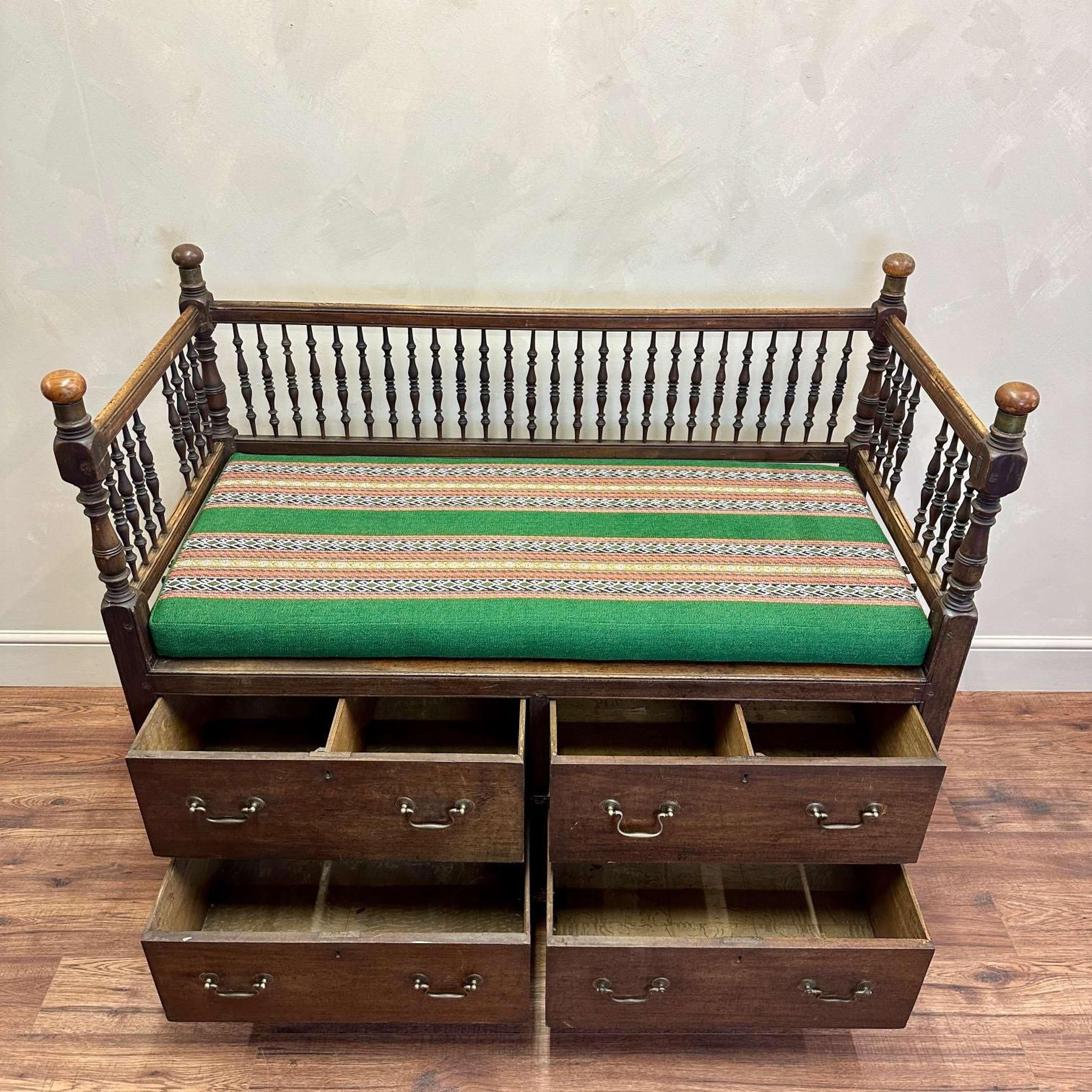 Walnut 19th Century Anglo Indian Campaign Settle Bench  For Sale