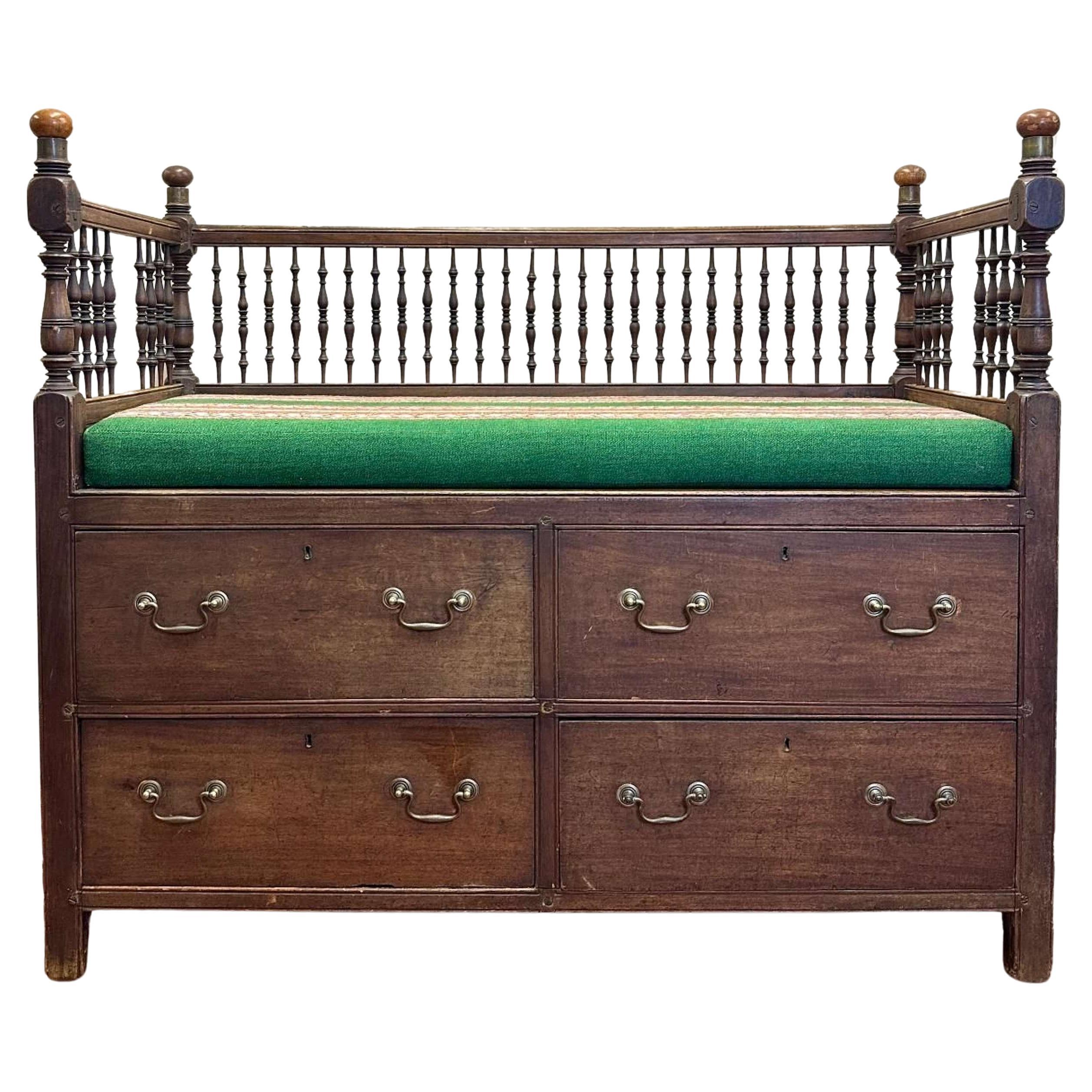 19th Century Anglo Indian Campaign Settle Bench 