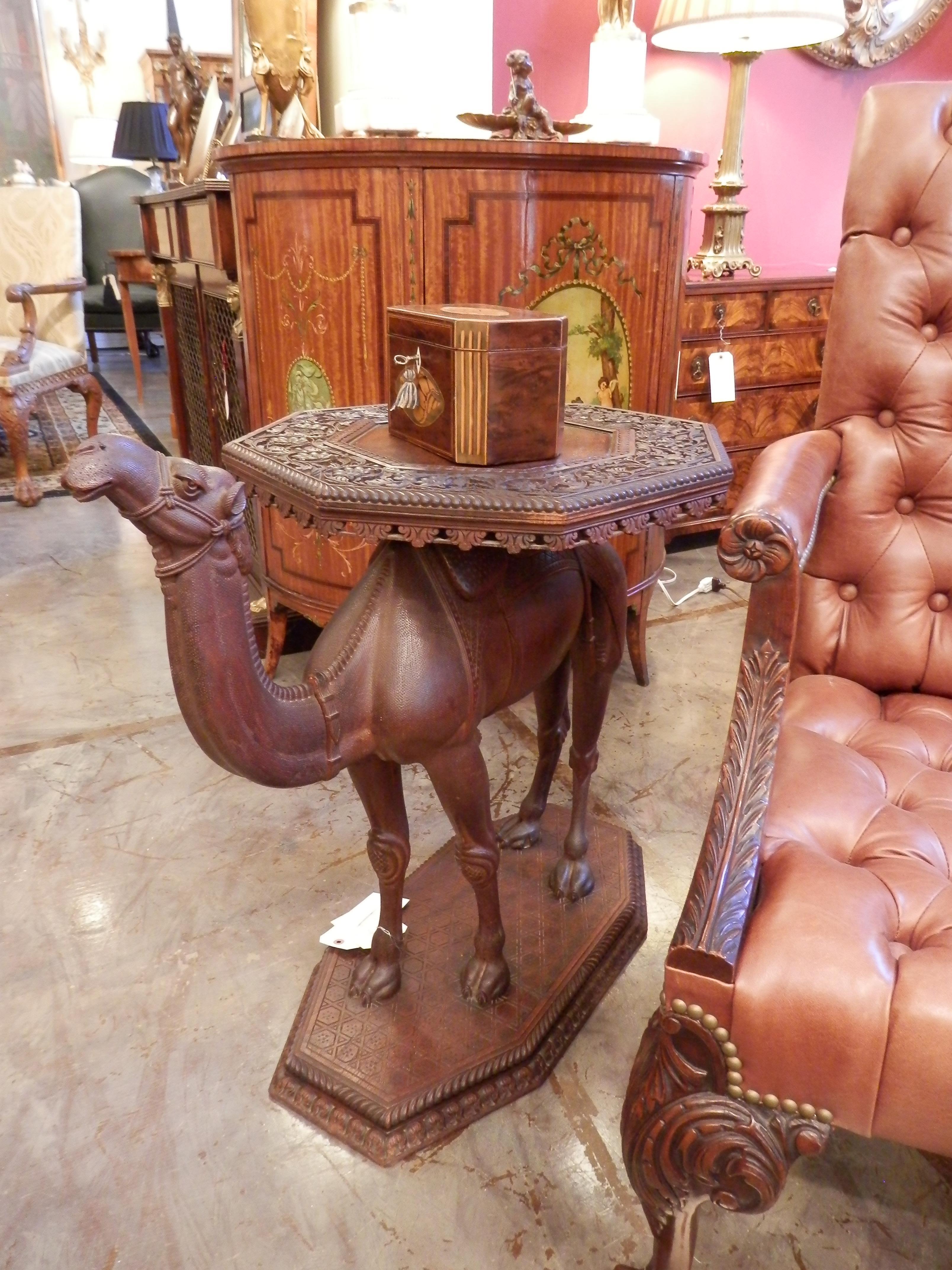 Hand-Carved 19th Century Anglo-Indian Carved Camel Table