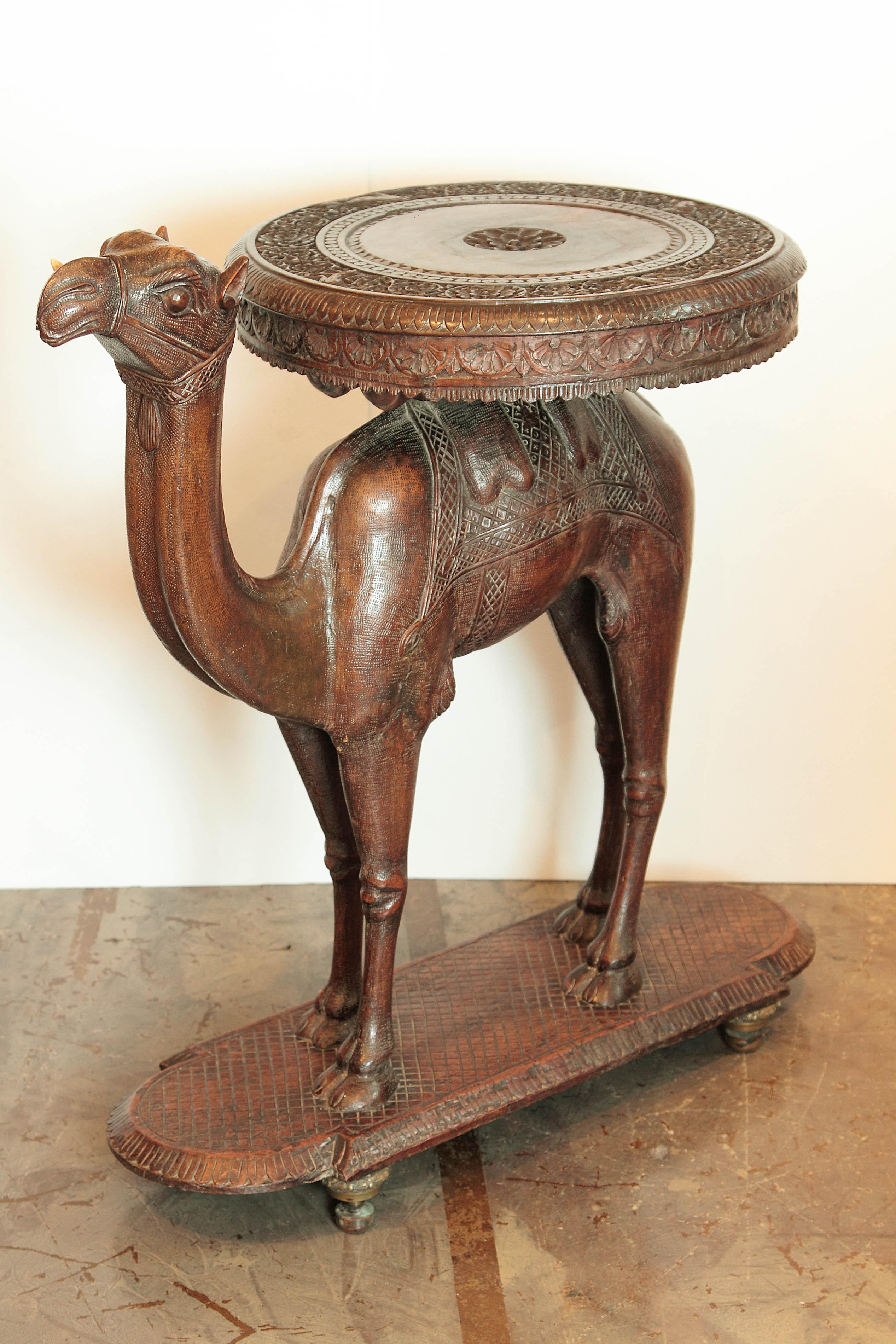 19th Century Anglo-Indian Carved Camel Table In Excellent Condition In Dallas, TX