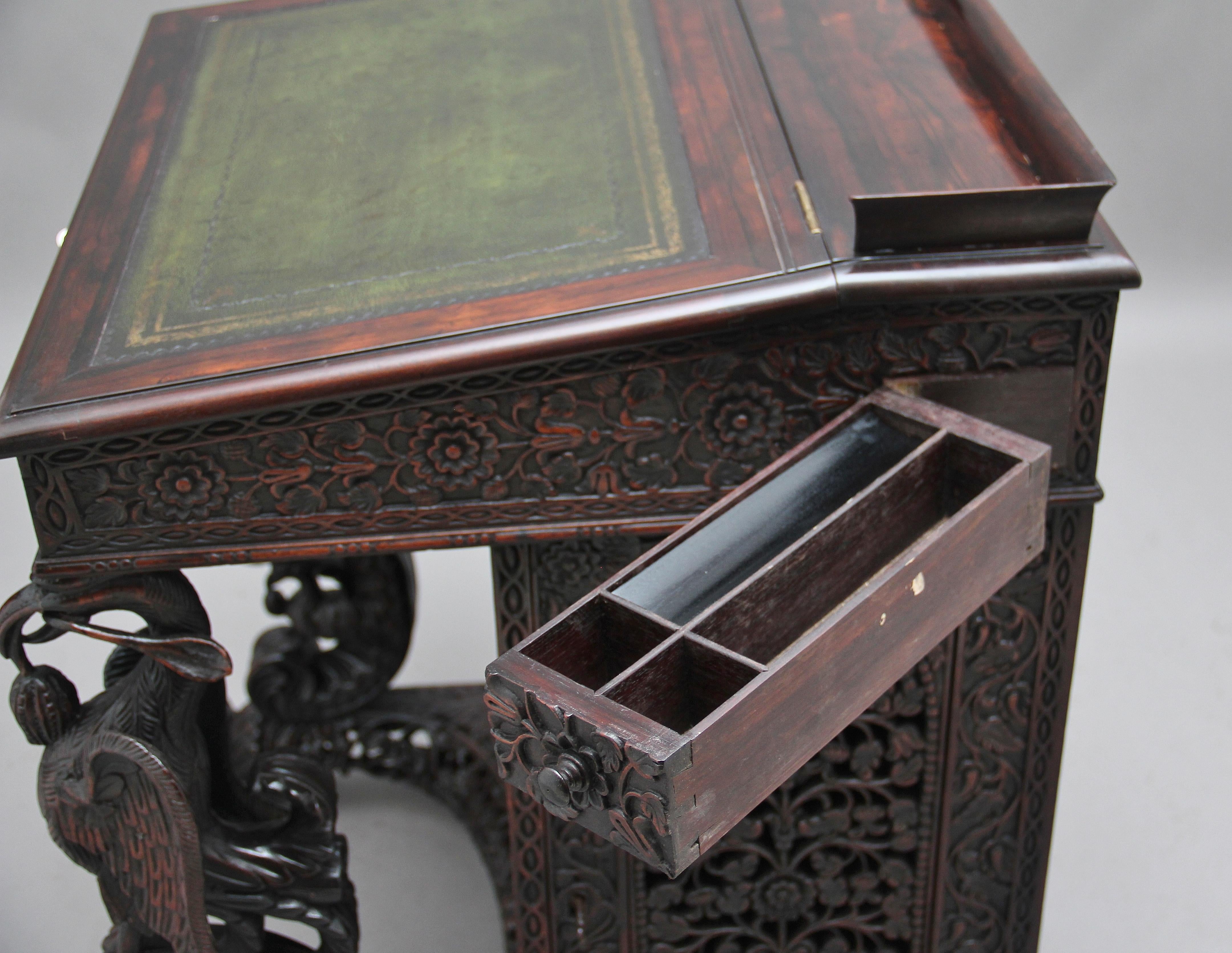 19th Century Anglo-Indian carved davenport with carved griffin supports 12