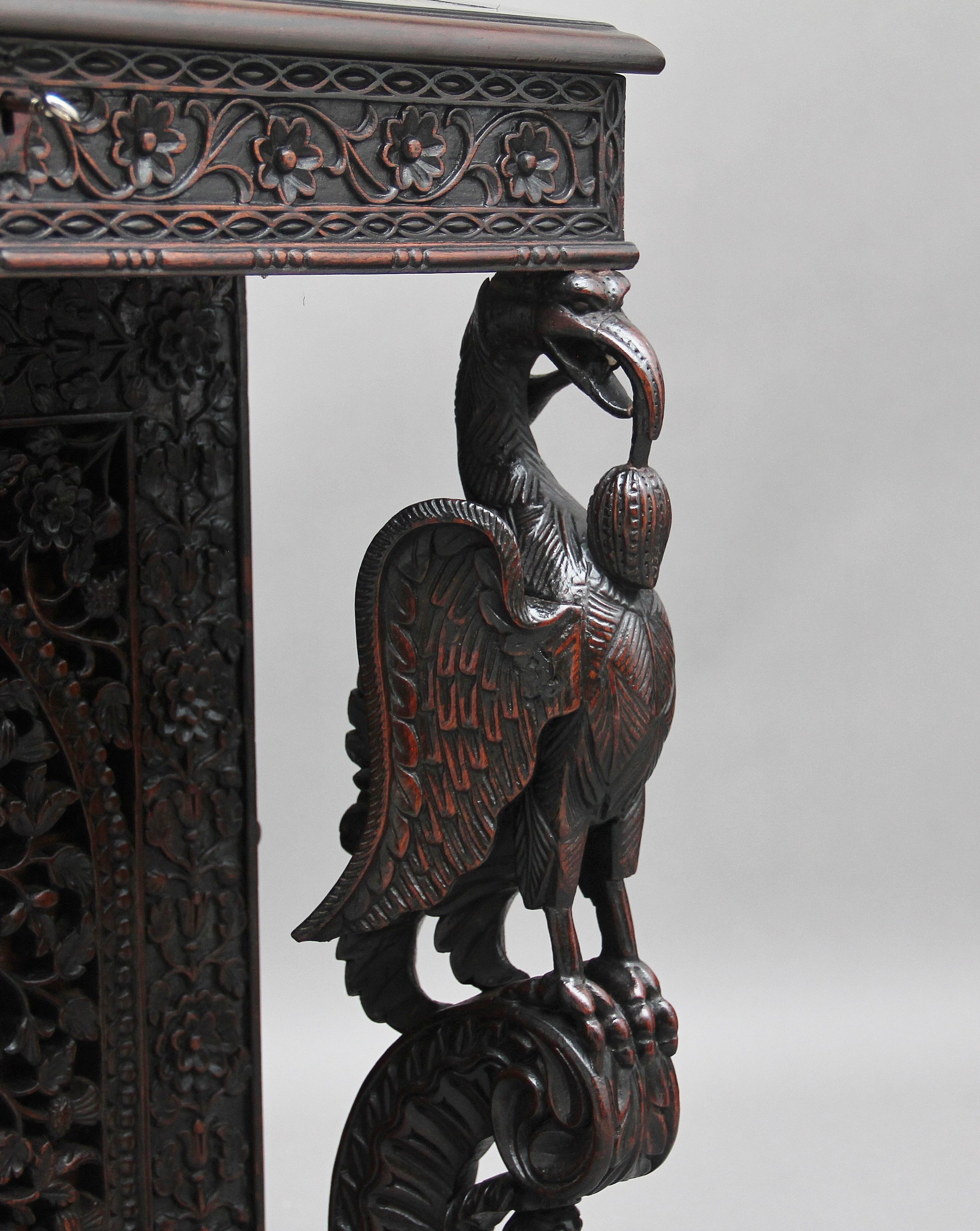 19th Century Anglo-Indian carved davenport with carved griffin supports 13