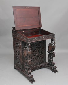 19th Century Anglo-Indian carved davenport with carved griffin supports