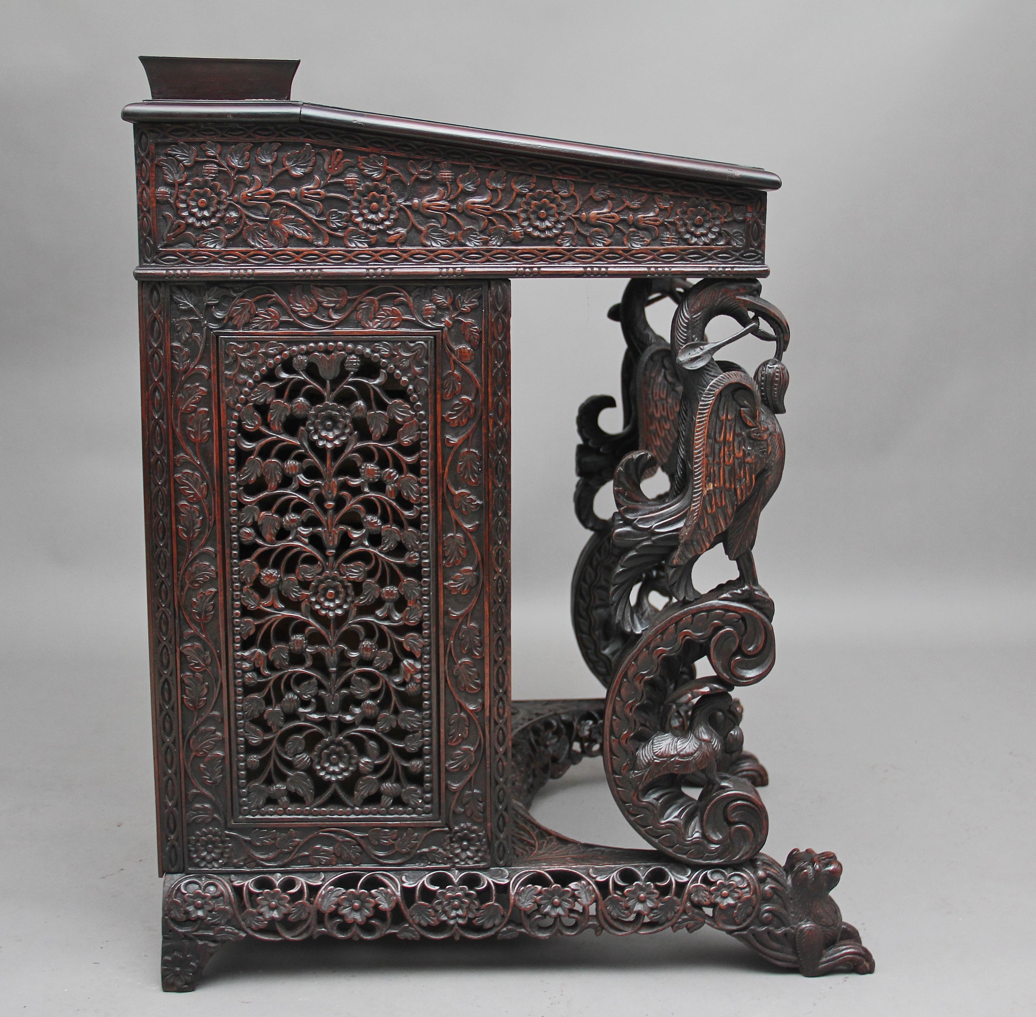 19th Century Anglo-Indian carved davenport with carved griffin supports 2