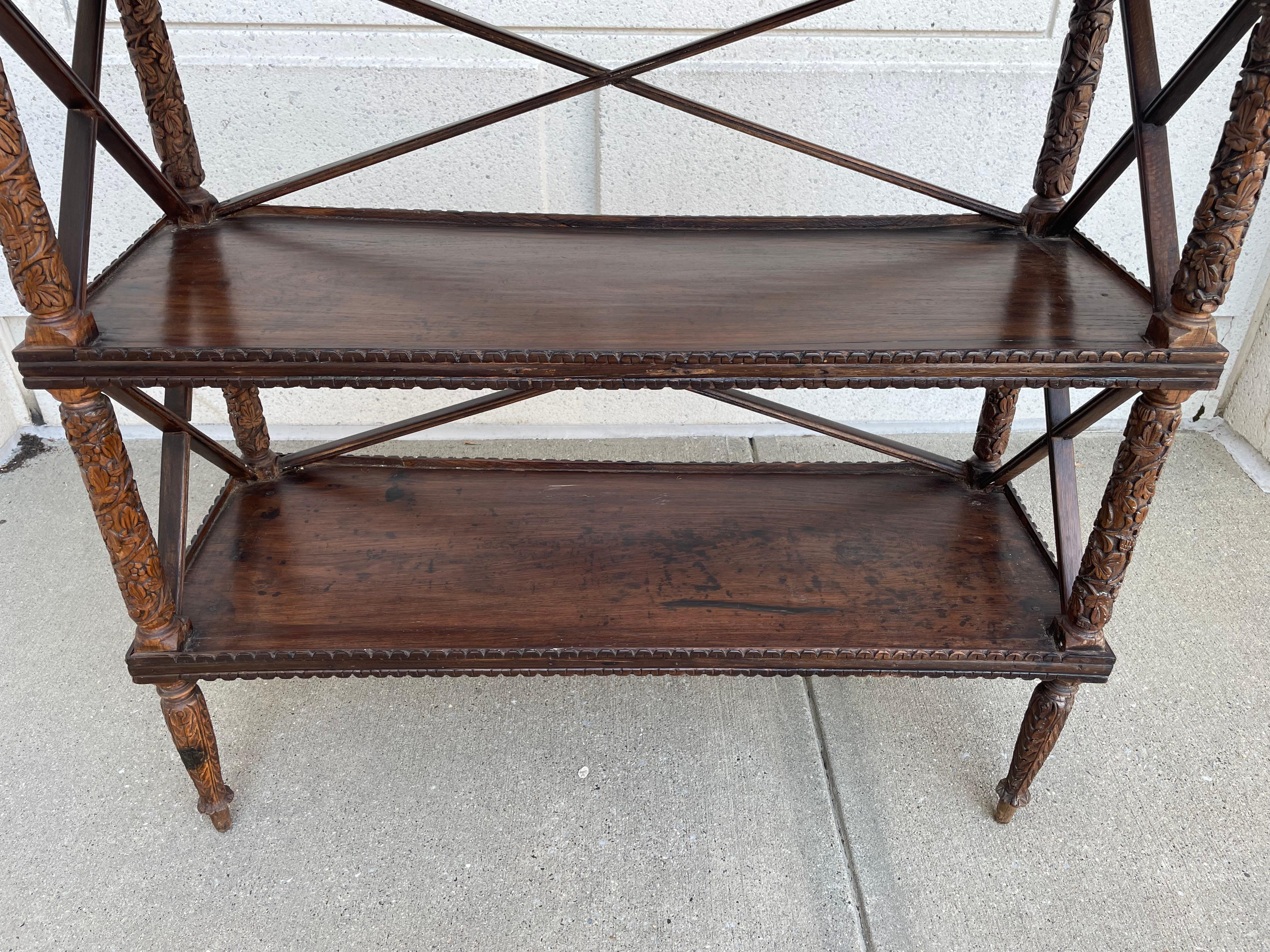 19th Century Anglo Indian Carved Hard Wood Three Tiered Shelf For Sale 6