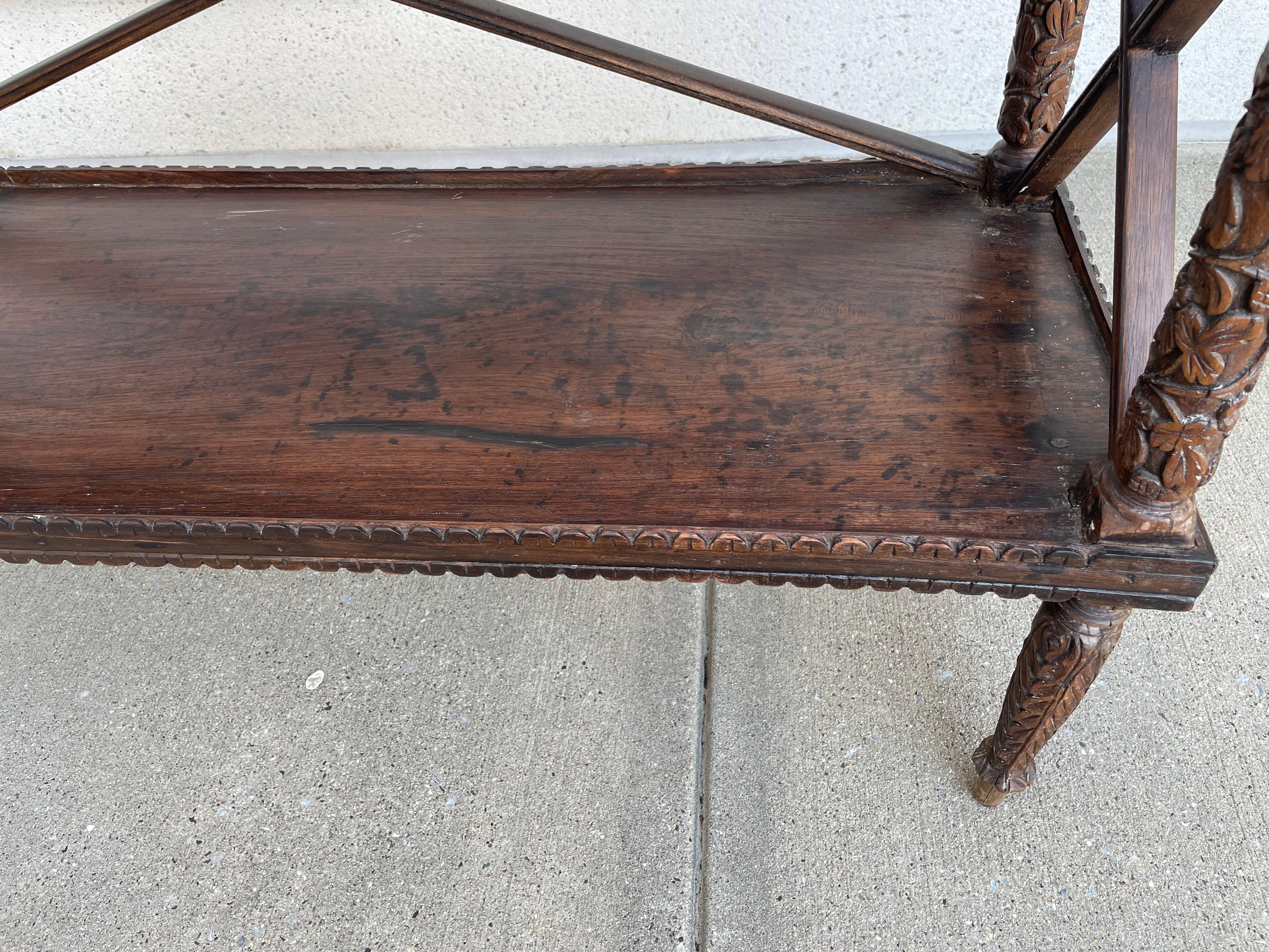 19th Century Anglo Indian Carved Hard Wood Three Tiered Shelf For Sale 8