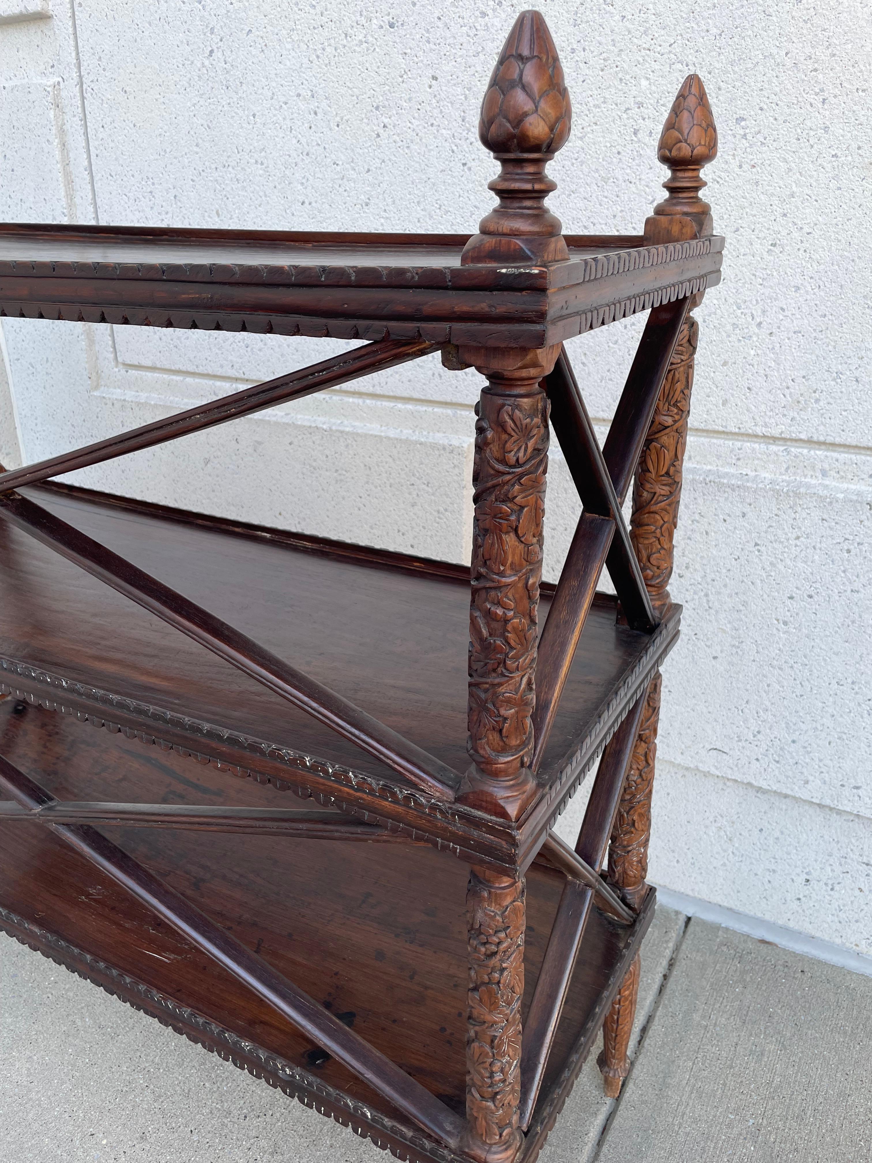 19th Century Anglo Indian Carved Hard Wood Three Tiered Shelf For Sale 15