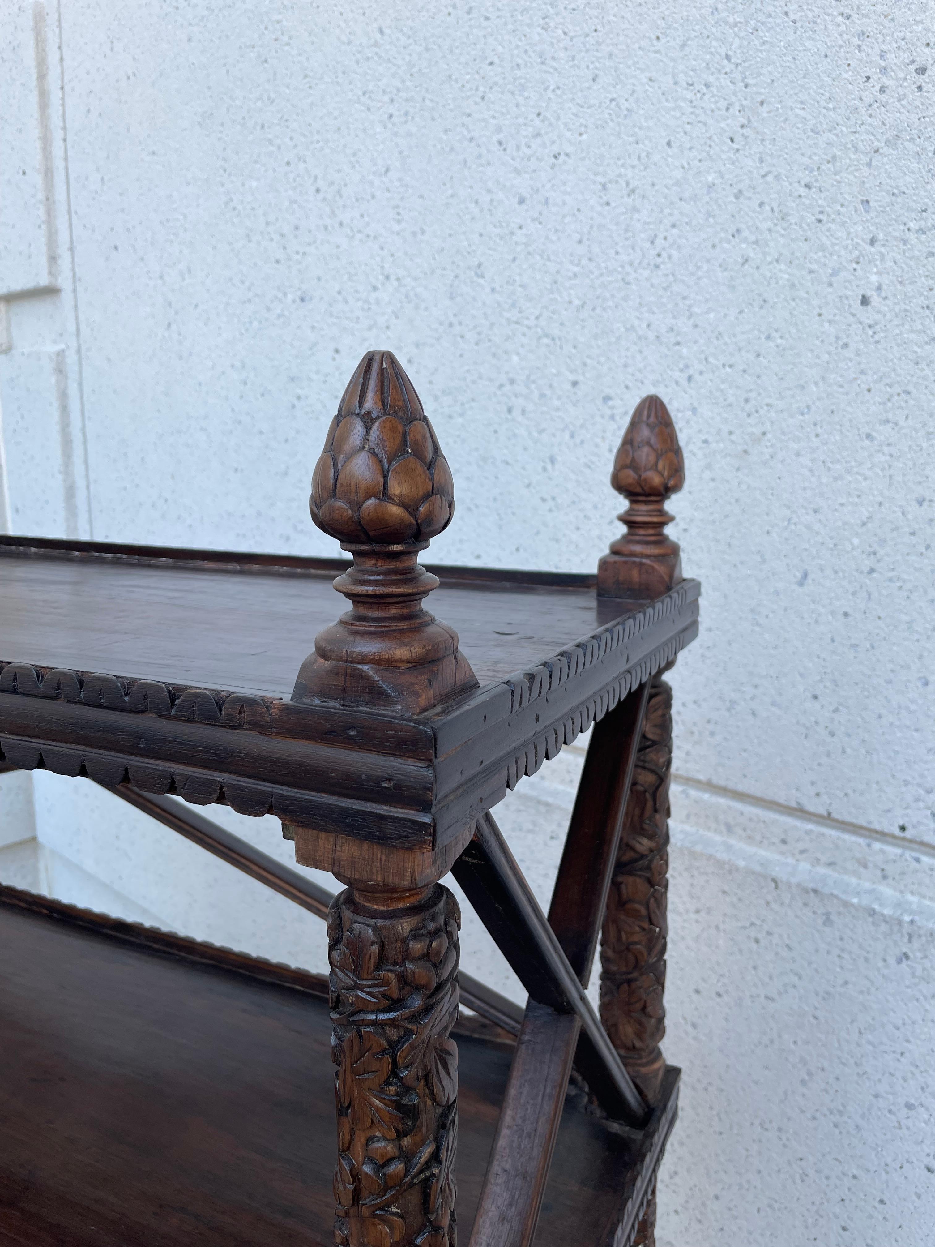 19th Century Anglo Indian Carved Hard Wood Three Tiered Shelf For Sale 1