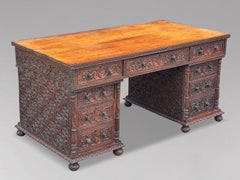 19th Century Anglo-Indian Carved Padauk Partners Desk