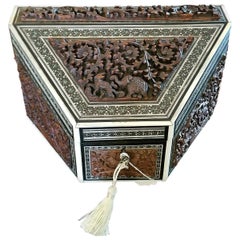 19th Century Anglo-Indian Carved Padouk and Sadeli Stationary Box