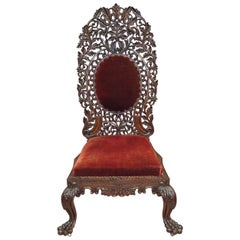 19th Century Anglo Indian Carved Padouk Side Chair