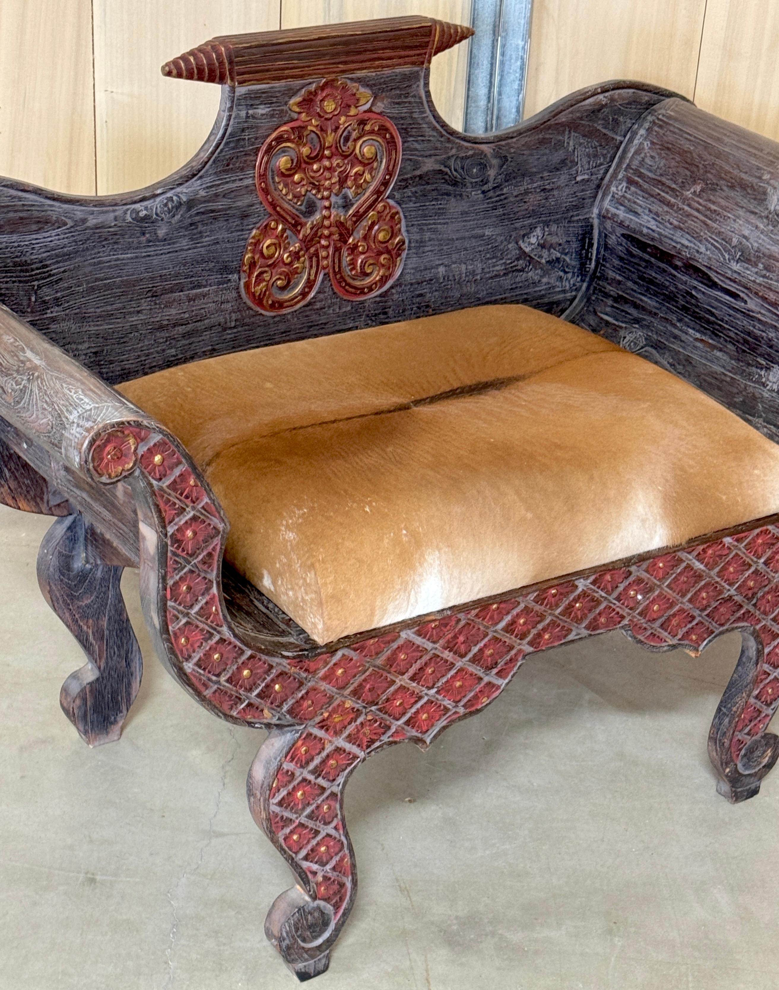 Settee de gondole anglo-indienne sculptée et polychromée du 19ème siècle en vente 3
