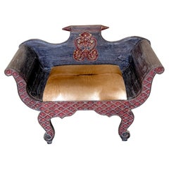 19th Century Anglo-Indian Carved & Polychromed Gondola Settee
