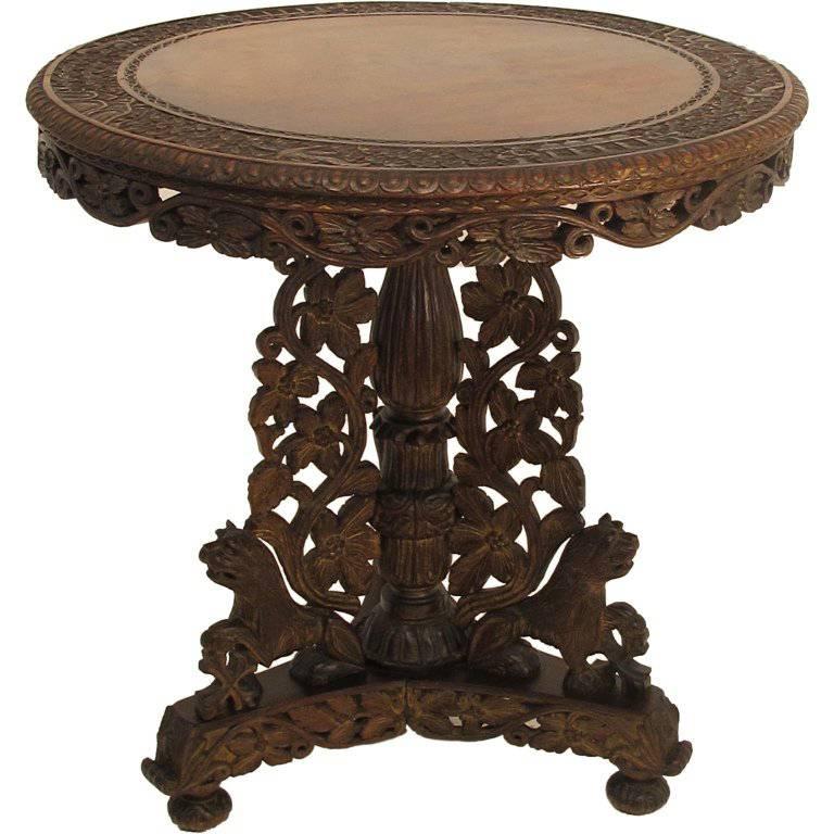 19th Century Anglo-Indian Carved Rosewood Center Table For Sale