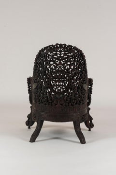 19th Century Anglo-Indian Carved Dark Walnut Chair