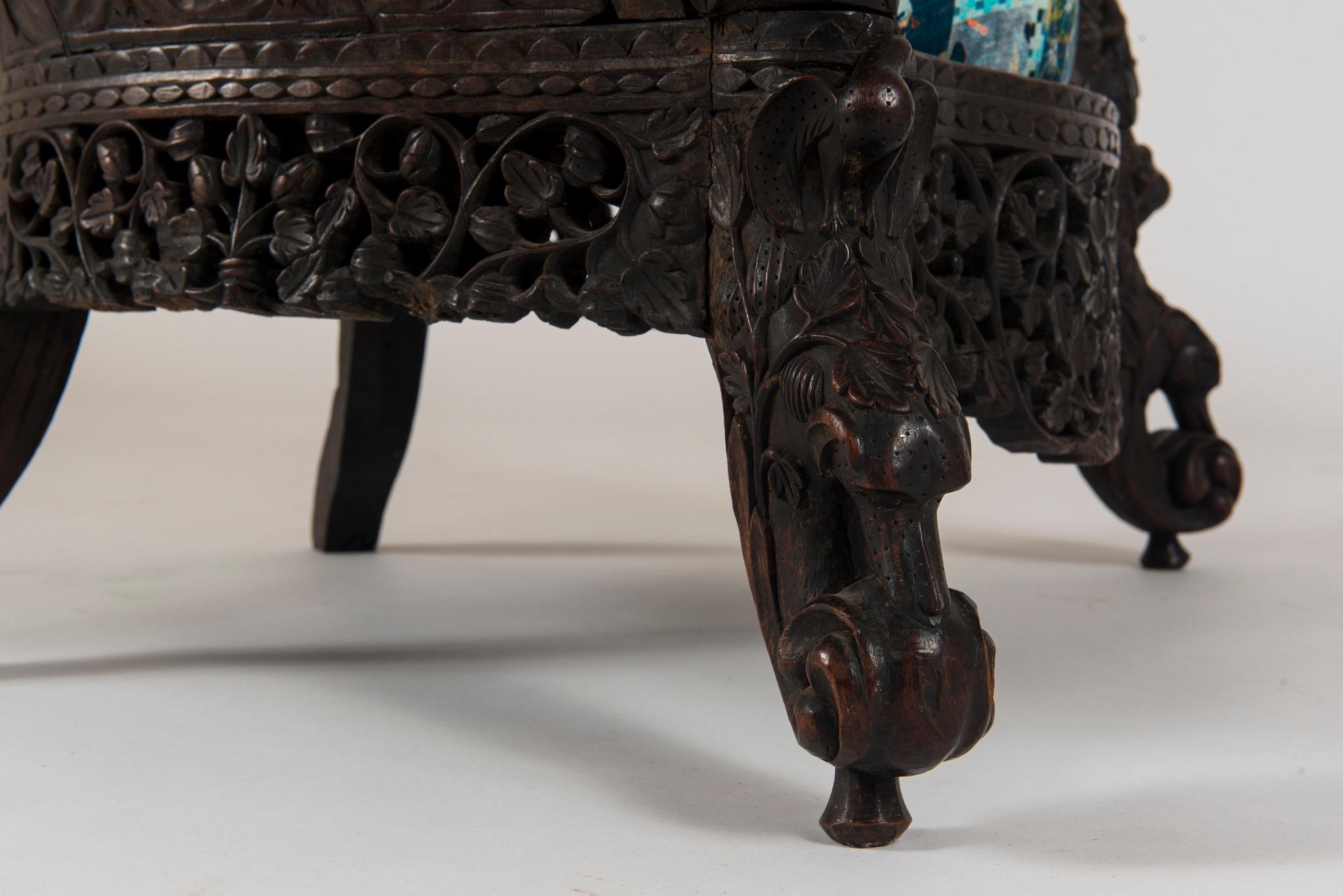 Hand-Carved 19th Century Anglo-Indian Carved Dark Walnut Chair