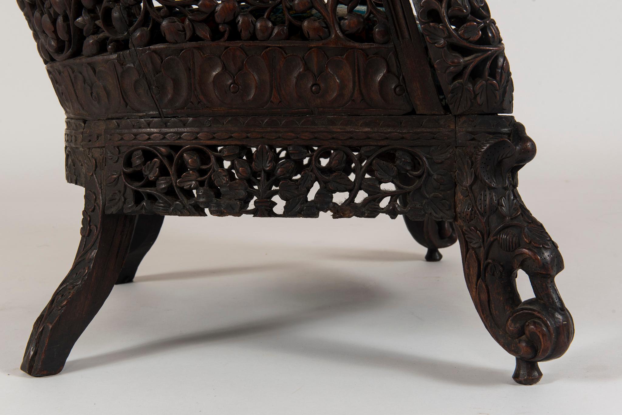 19th Century Anglo-Indian Carved Dark Walnut Chair In Excellent Condition In Houston, TX