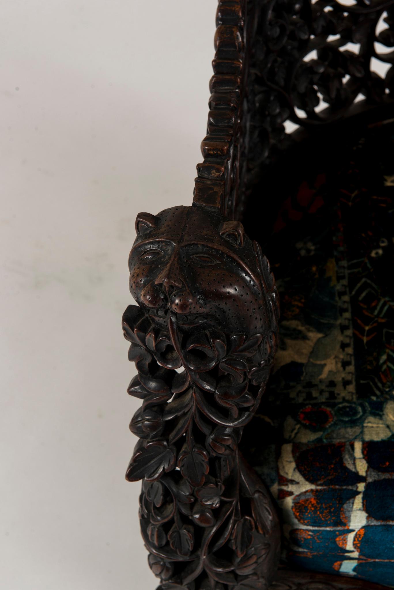 19th Century Anglo-Indian Carved Dark Walnut Chair 3